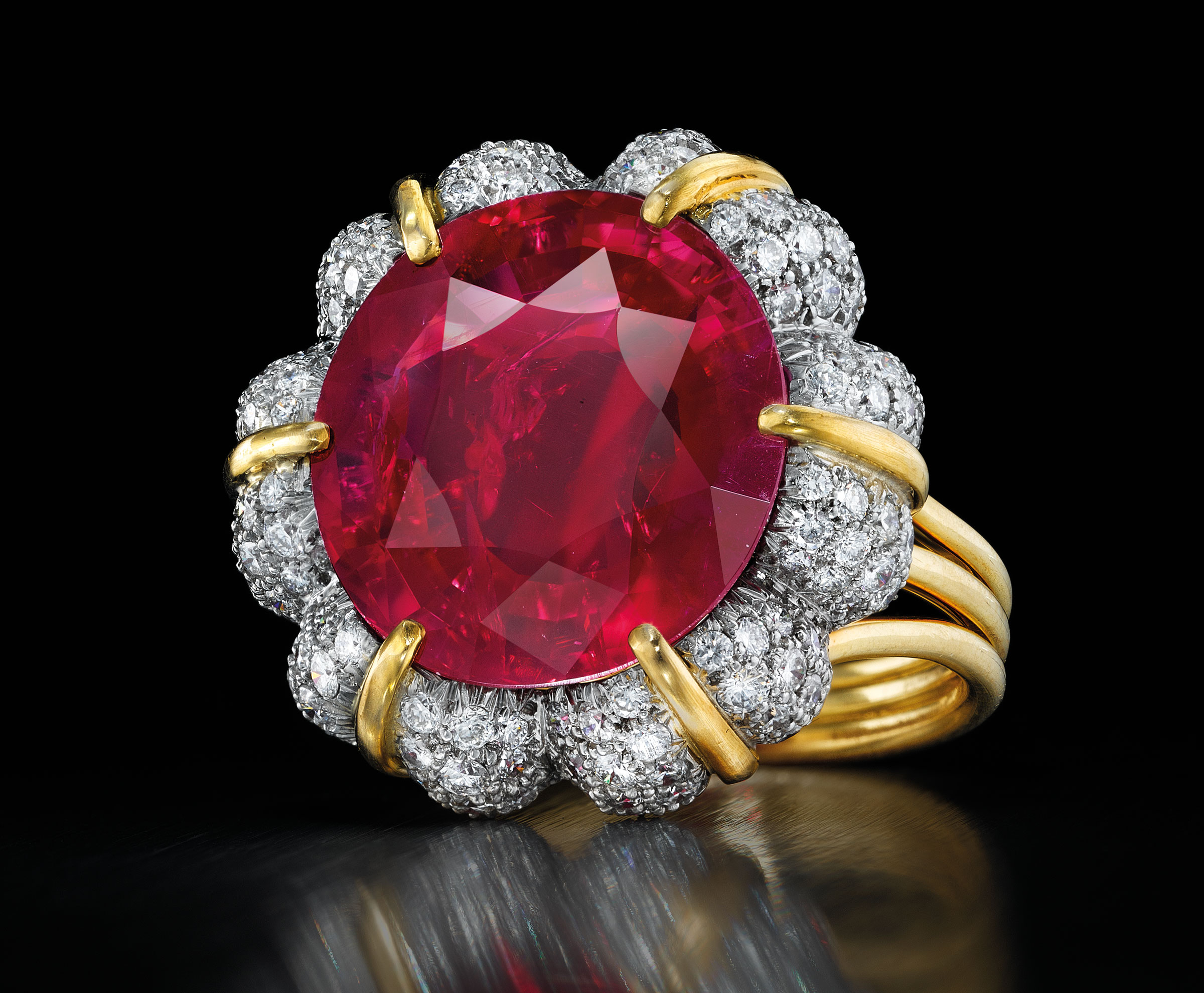 A sensational ruby ring by Verdura. Sold for $14,165,000 on 20 April 2016 at Christie&rsquo;s in New York