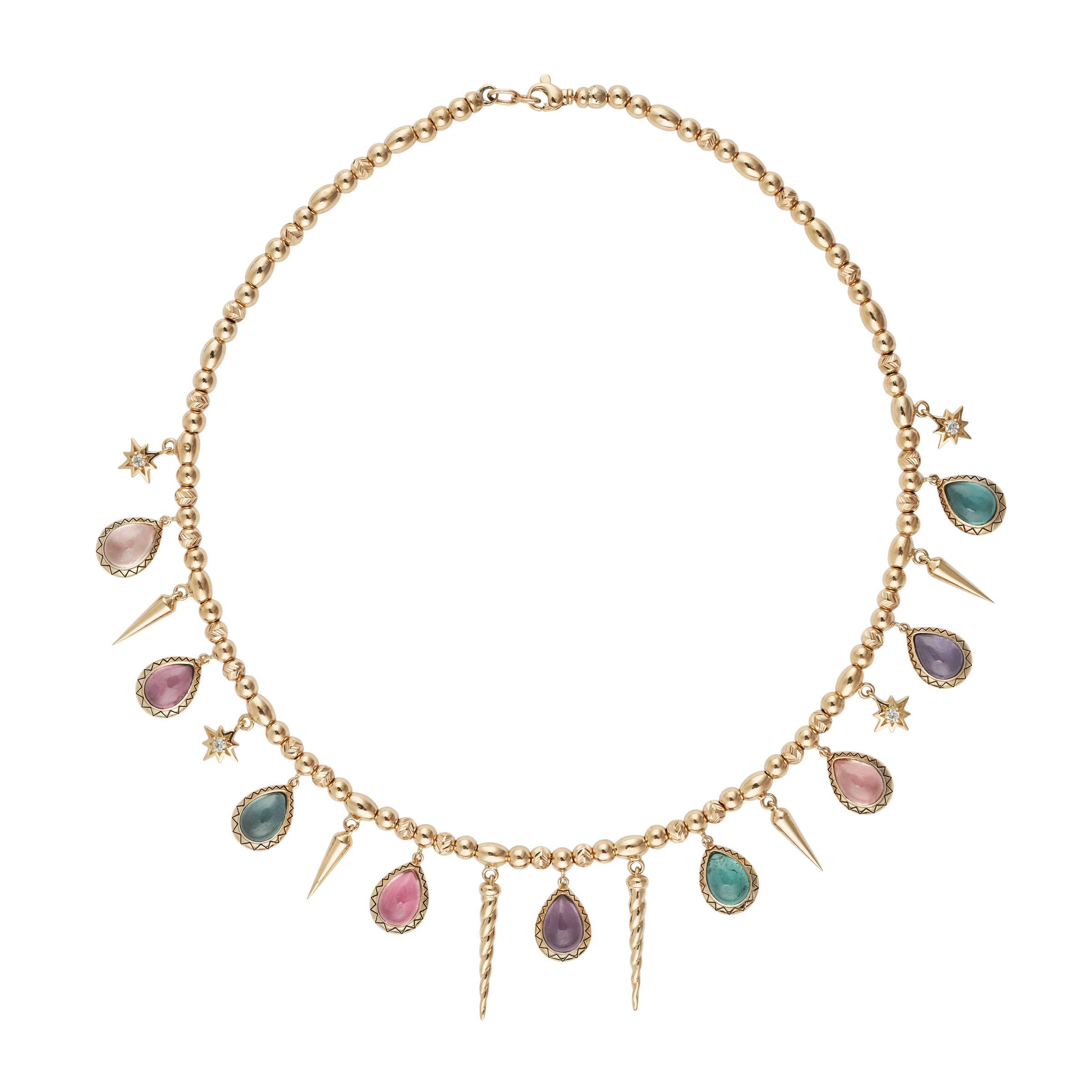 Narwhal necklace. Set with diamonds and tourmalines. Height 160 mm. Width 390 mm. Chain length 39 cm