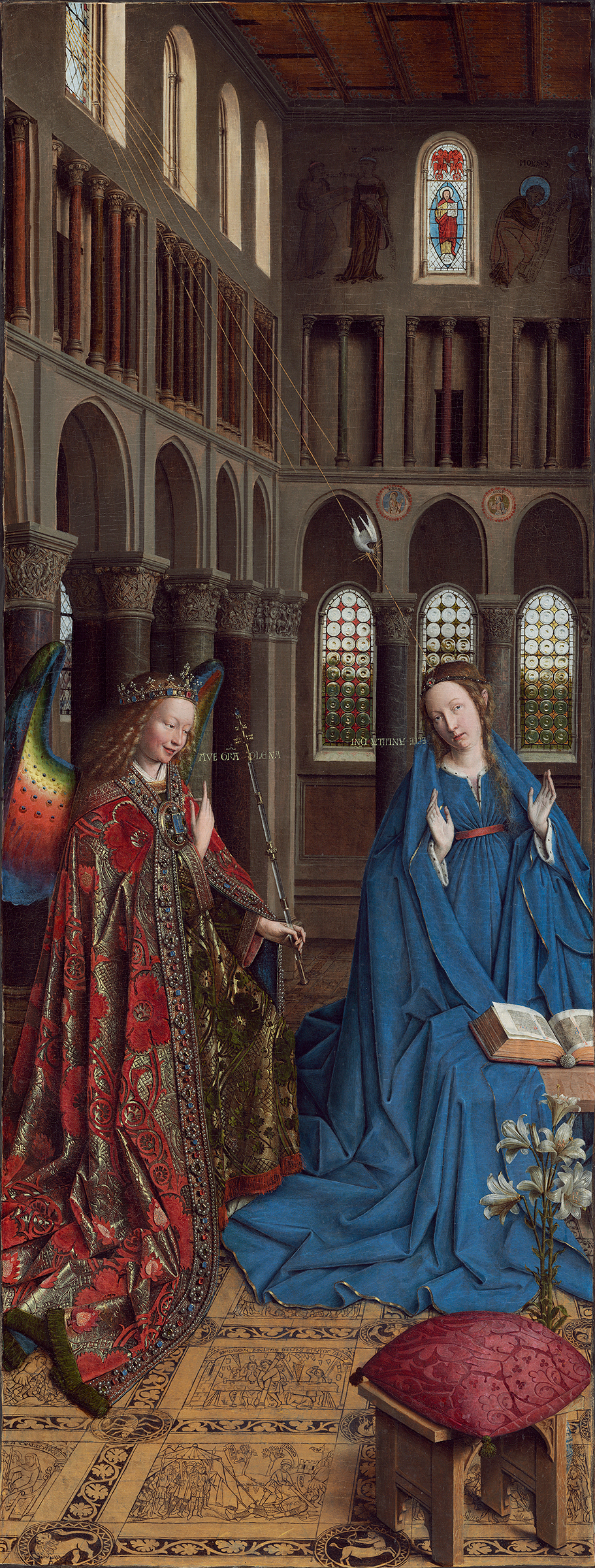 Jan van Eyck (c. 1390-1441), The Annunciation, c.1434-1436. Oil on panel, transferred onto canvas. 92.7 x 36.7 cm. National Gallery of Art, Washington, Andrew W. Mellon Collection