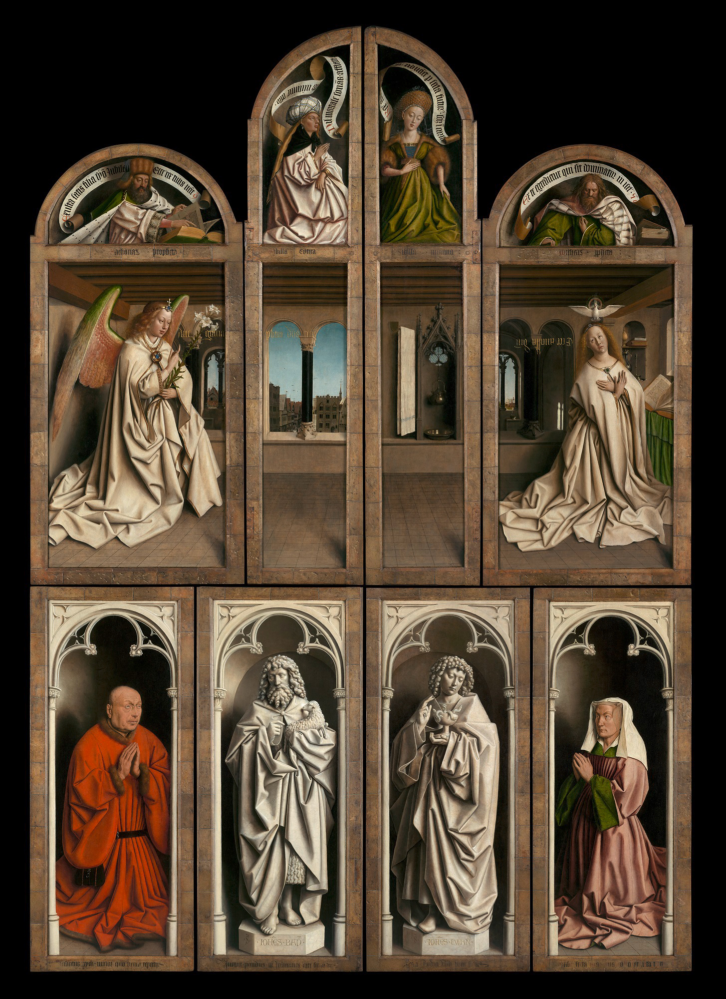 Jan (c.1390-1441) and Hubert van Eyck (c. 1366/1370-1426), The Adoration of the Mystic Lamb, 1432. Outer panels of the closed altarpiece. Oil on panel. Saint Bavo’s Cathedral, Ghent © www.lukasweb.be