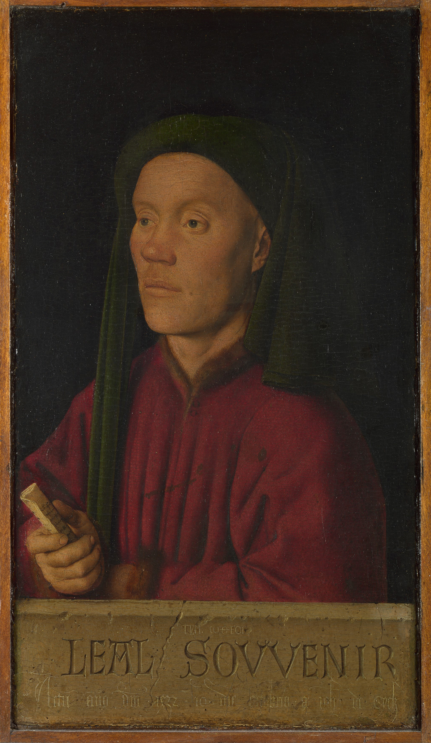 Photographed before its recent restoration: Jan van Eyck (c. 1390-1441), Portrait of a Man (Léal souvenir or Tymotheos), 1432. Oil on panel. 33.3 x 18.9 cm. The National Gallery, London. © The National Gallery, London