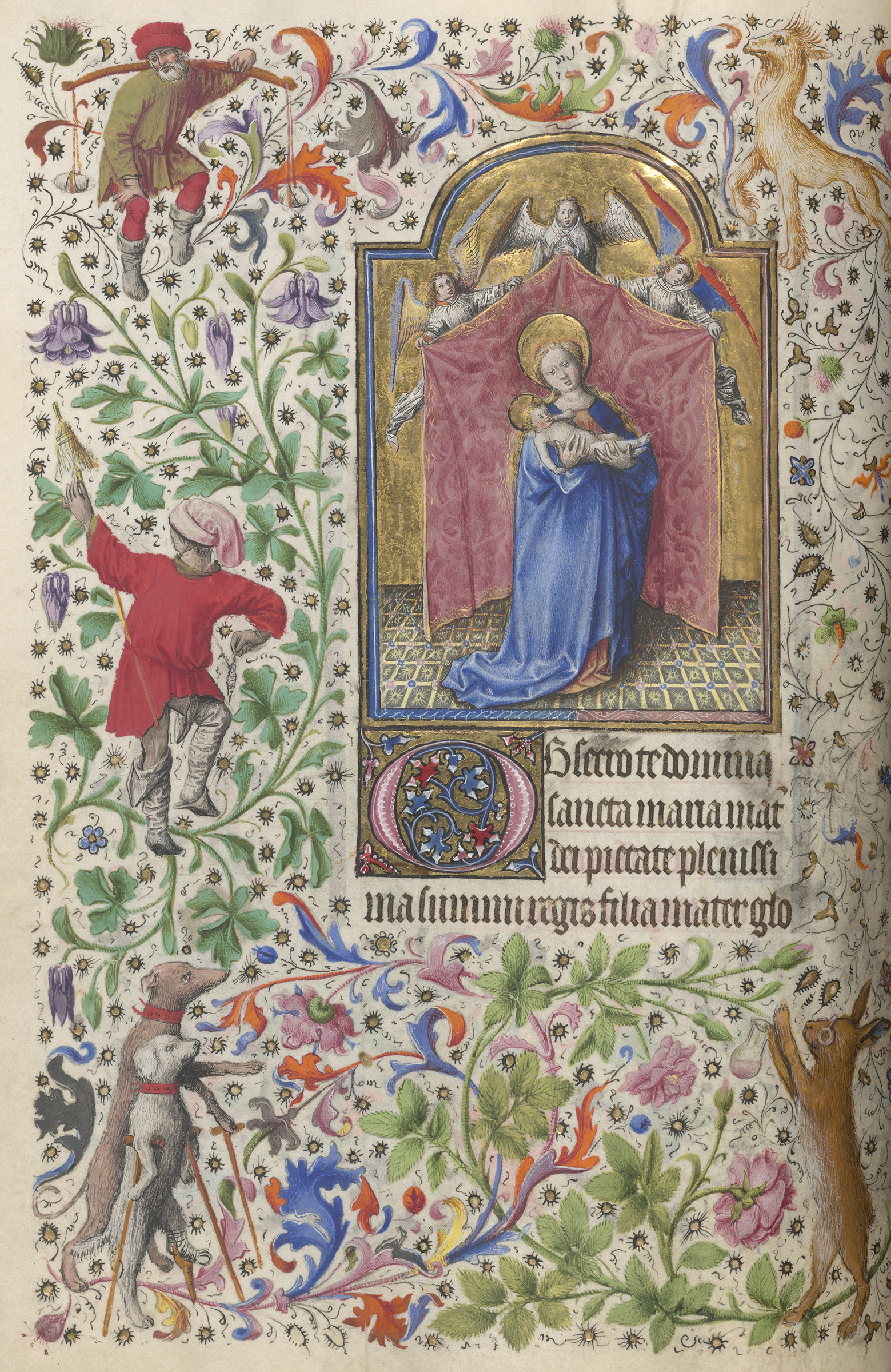 Master of the Llangattock Hours and Willem Vrelant (Southern Netherlands, active 1454-1481), The Llangattock Hours, c. 1450, The Annunciation. Tempera, gold leaf, gold paint and ink on parchment. 264 x 184 mm. J. Paul Getty Museum, Los Angeles