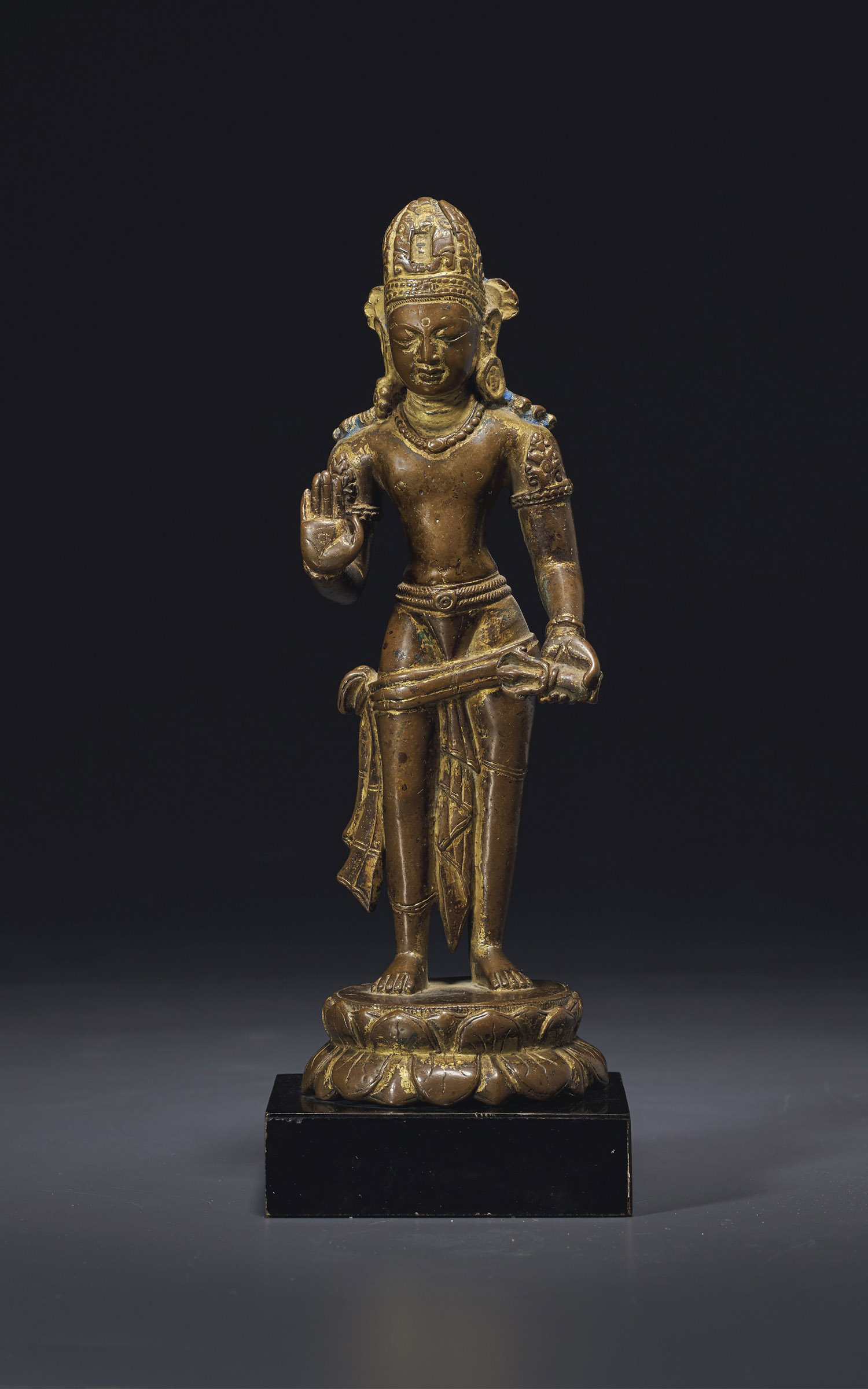A rare gilt-bronze figure of Vajrapani, Nepal, Licchavi Period, 9th-10th century. 9½ in (24.1 cm) high. Estimate: $60,000-80,000. Offered in Sacred and Imperial: The James and Marilynn Alsdorf Collection Part I on 24 September at Christie’s in New York