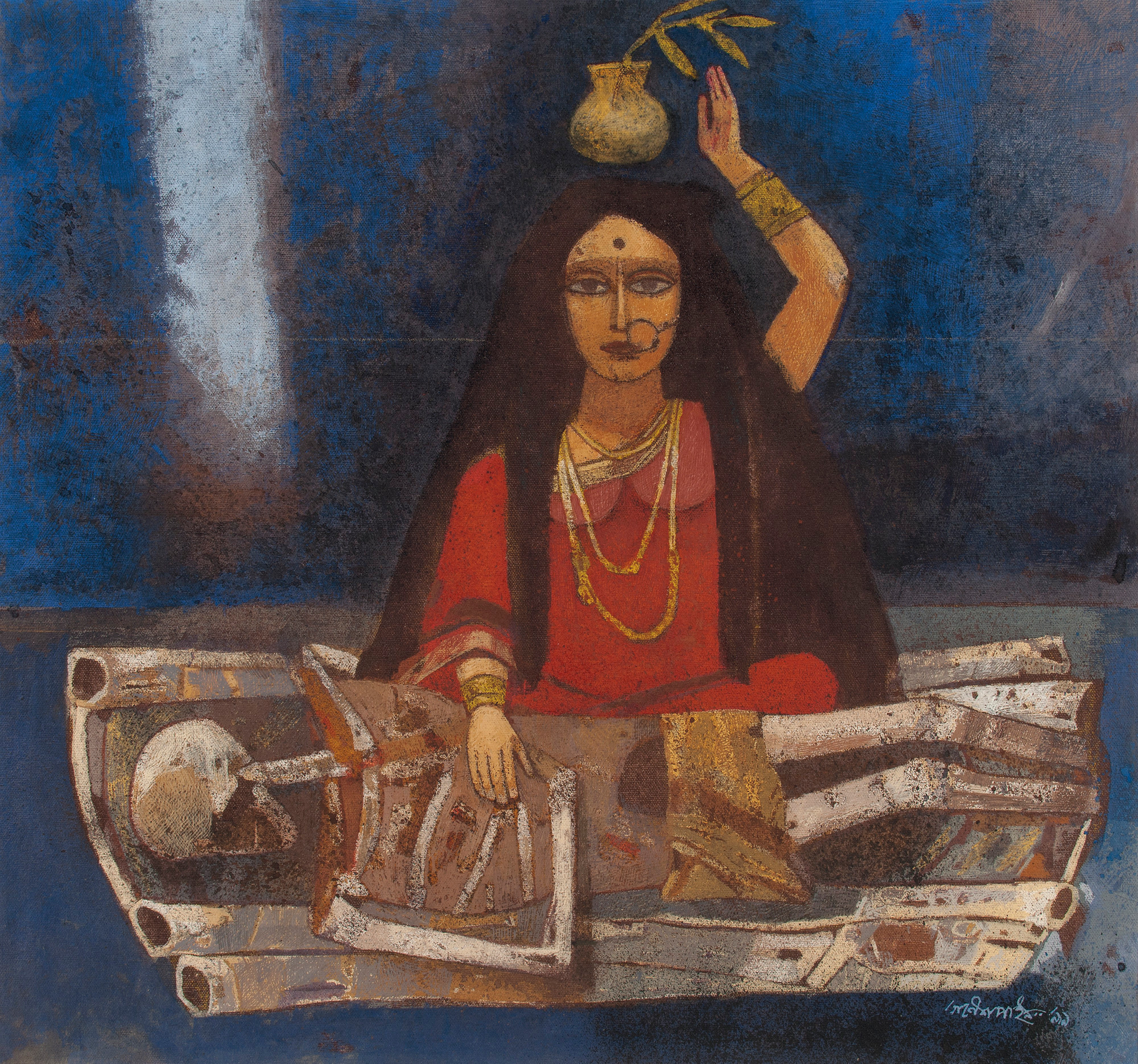 Ganesh Pyne, Savitri, 1999. Tempera on canvas. 21 x 22&frac14; in (53.3 x 56.5 cm). Estimate $80,000-120,000. Offered in A Lasting Engagement: The Kito and Jane de Boer Collection&nbsp;on 23 September at Christie&rsquo;s in New York