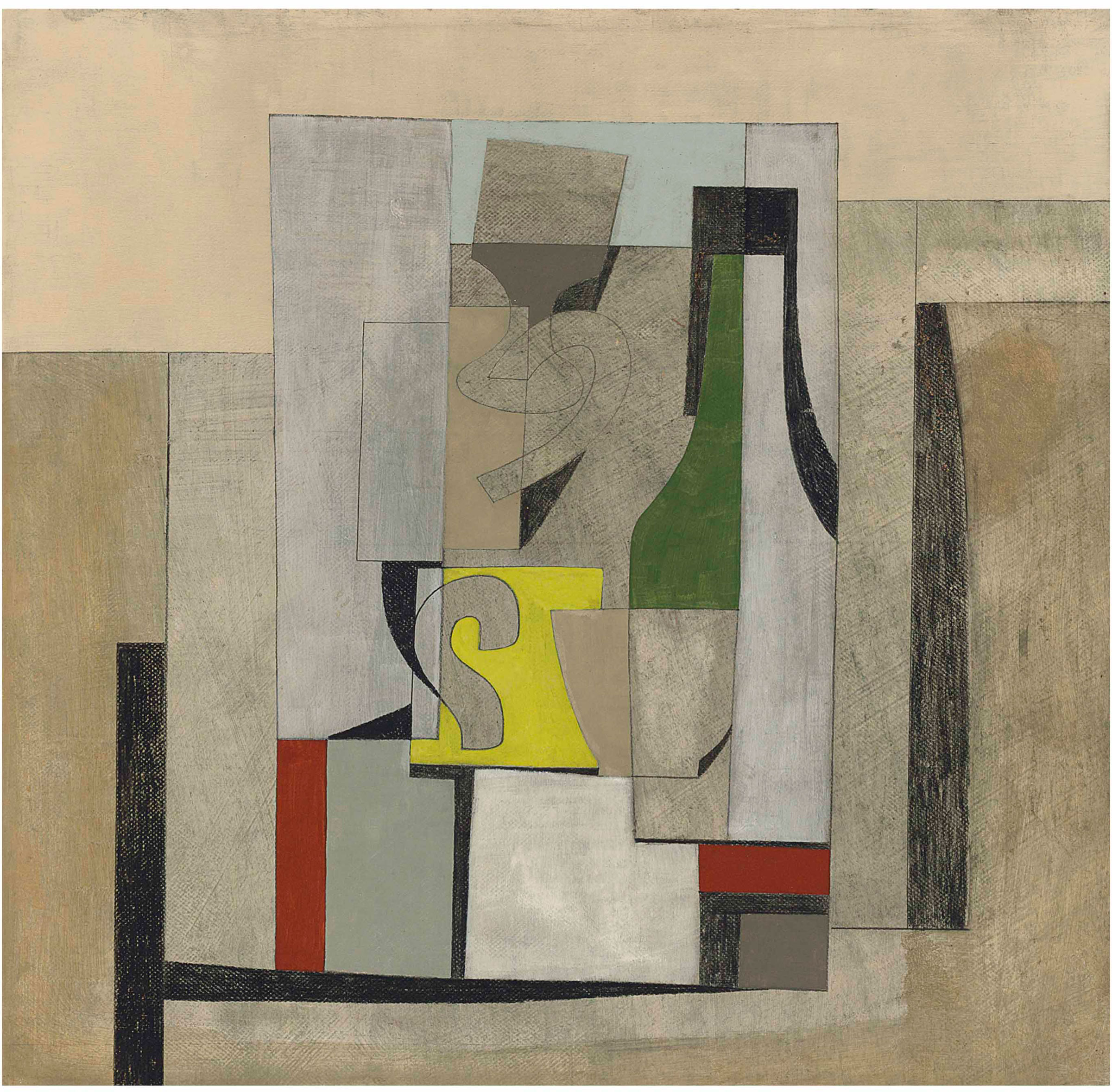 本&middot;尼科爾森(1894-1982)，《1945（靜物）》。油彩 鉛筆 木板。18&frac12; x 19&frac14;吋(47 x 48.9公分)。2017年6月26日於佳士得倫敦售出，成交價509,000英鎊。藝術品：&copy; Angela Verren Taunt。版權所有，DACS 2020
