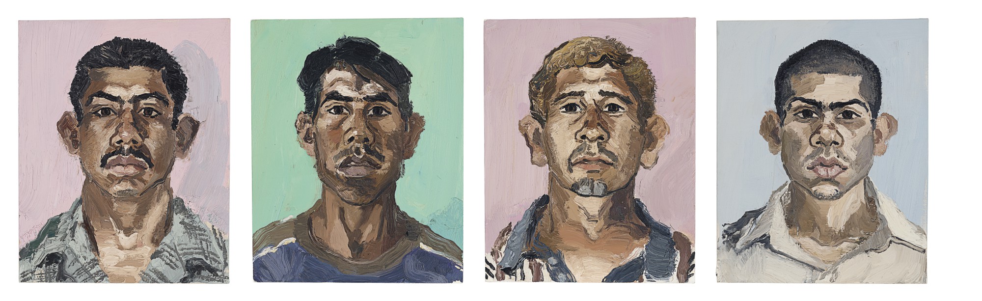 John Sonsini (b. 1950), Fernando Guerrero, Mexico; Francisco Tambriz, Guatemala; Rocky Pivarral, Guatemala C.A.; Rogelio Taurequin (Rogelio No. 2) (Four Works), painted in 2003. Oil on canvas. Each: 20 x 16 in (50.8 x 40.6 cm). Sold for: $35,000 on 5 March 2020 at Christie’s in New York