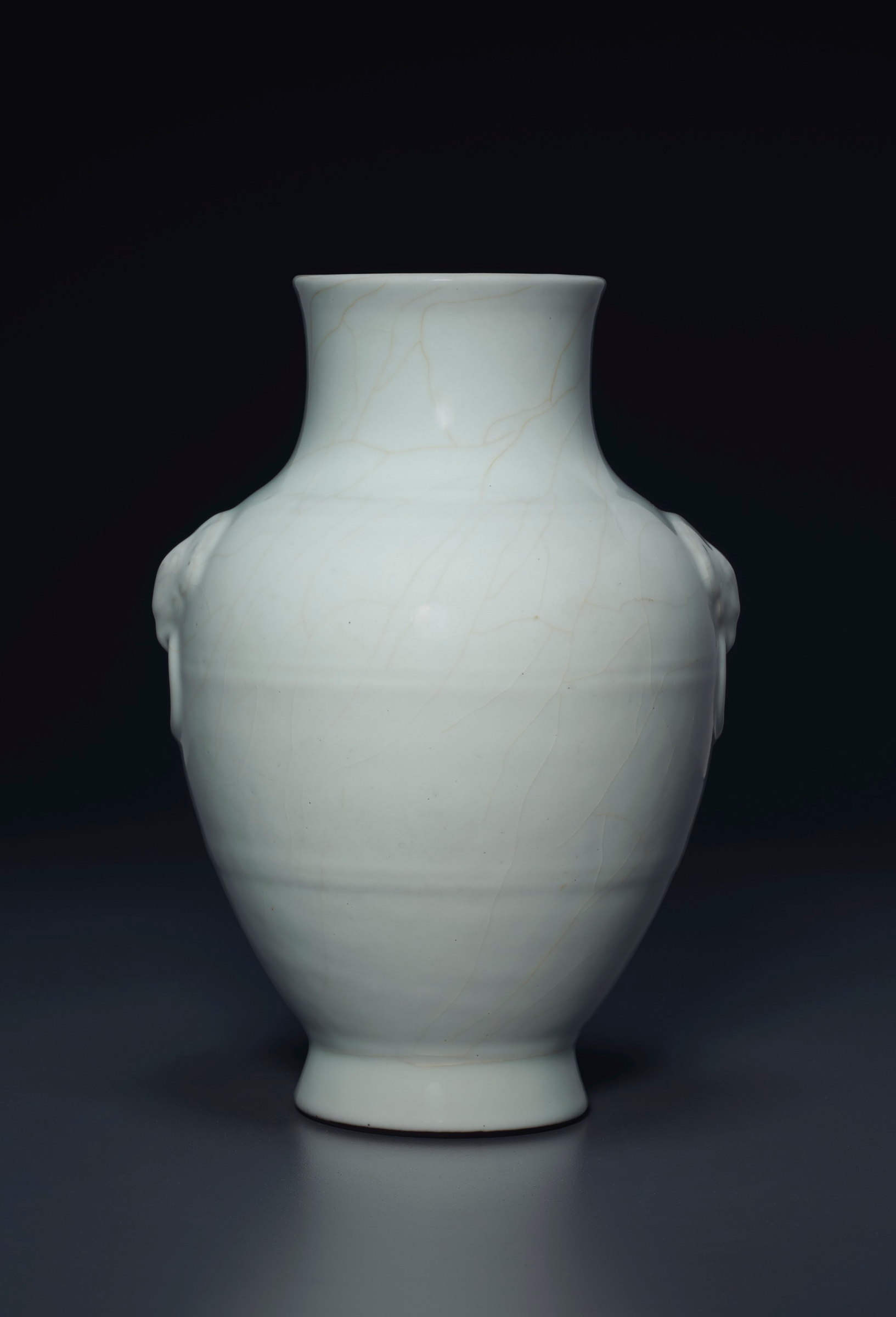 A fine and rare guan-type ovoid vase, Qing dynasty, Qianlong six-character seal mark in underglaze blue and of the period (1736-1795). 7&frac34; in (19.6 cm) high. Estimate: $100,000-150,000. Offered in Sacred and Imperial: The James and Marilynn Alsdorf Collection Part I&nbsp;on 24 September at Christie&rsquo;s in New York
