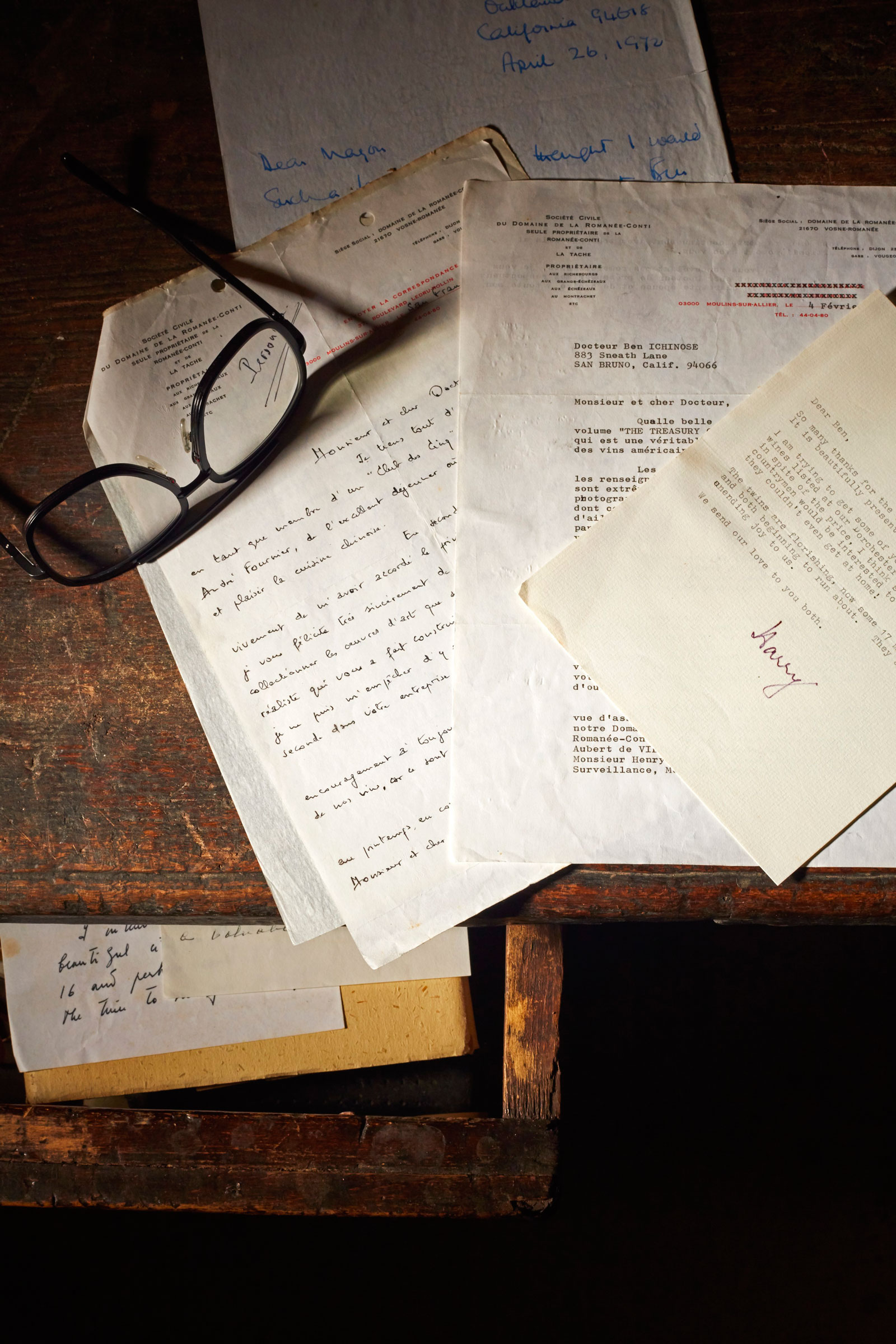 Ichinose与葡萄酒界名人的书信