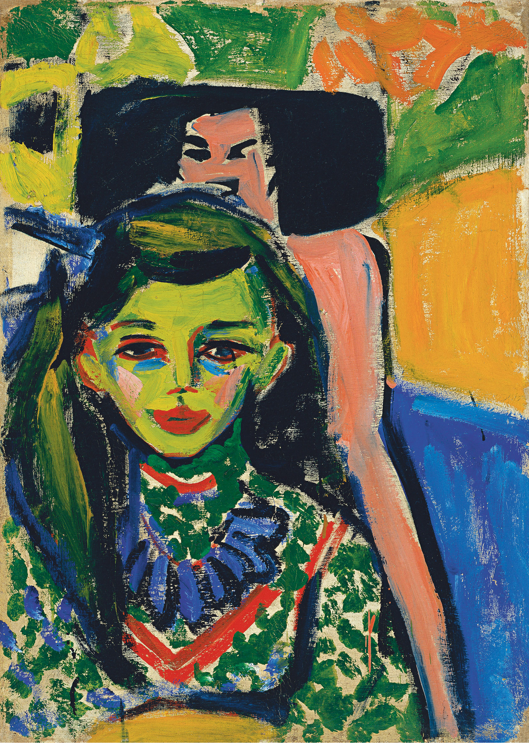 Ernst Ludwig Kirchner, Fr&auml;nzi vor geschnitztem Stuhl, 1910. Oil on canvas. 71 x 49.5 cm. Museo Thyssen-Bornemisza, Madrid