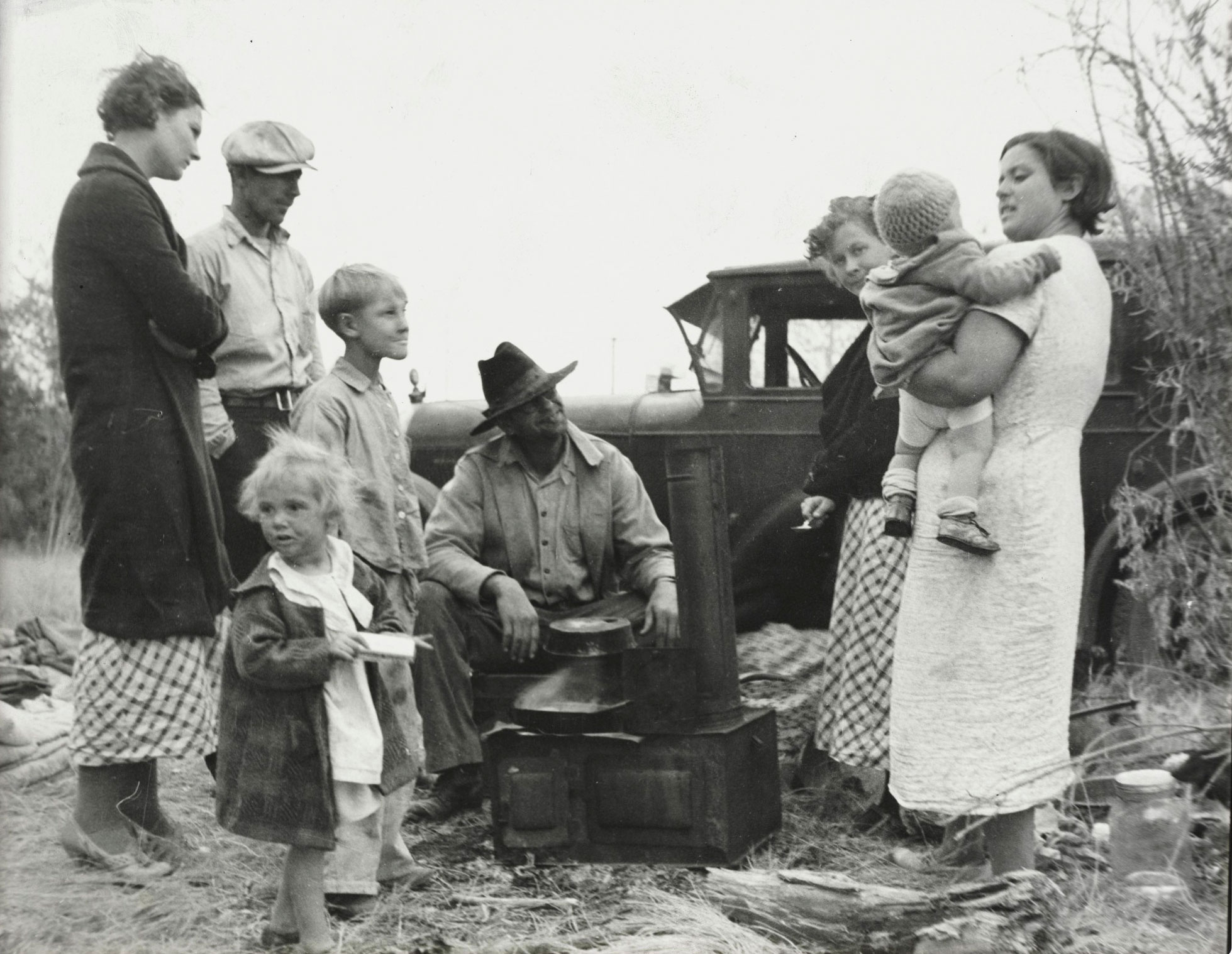 Dorothea Lange, Along the Highway near Bakersfield, California, Dust Bowl Refugees, 1935. Gelatin silver print, flush-mounted on Masonite. Sheet: 10¾ x 13⅝ in (27.2 x 34.5 cm). Estimate: $10,000-15,000. Offered in From Pictorialism into Modernism: 80 Years of Photography, 30 April-13 May, Online