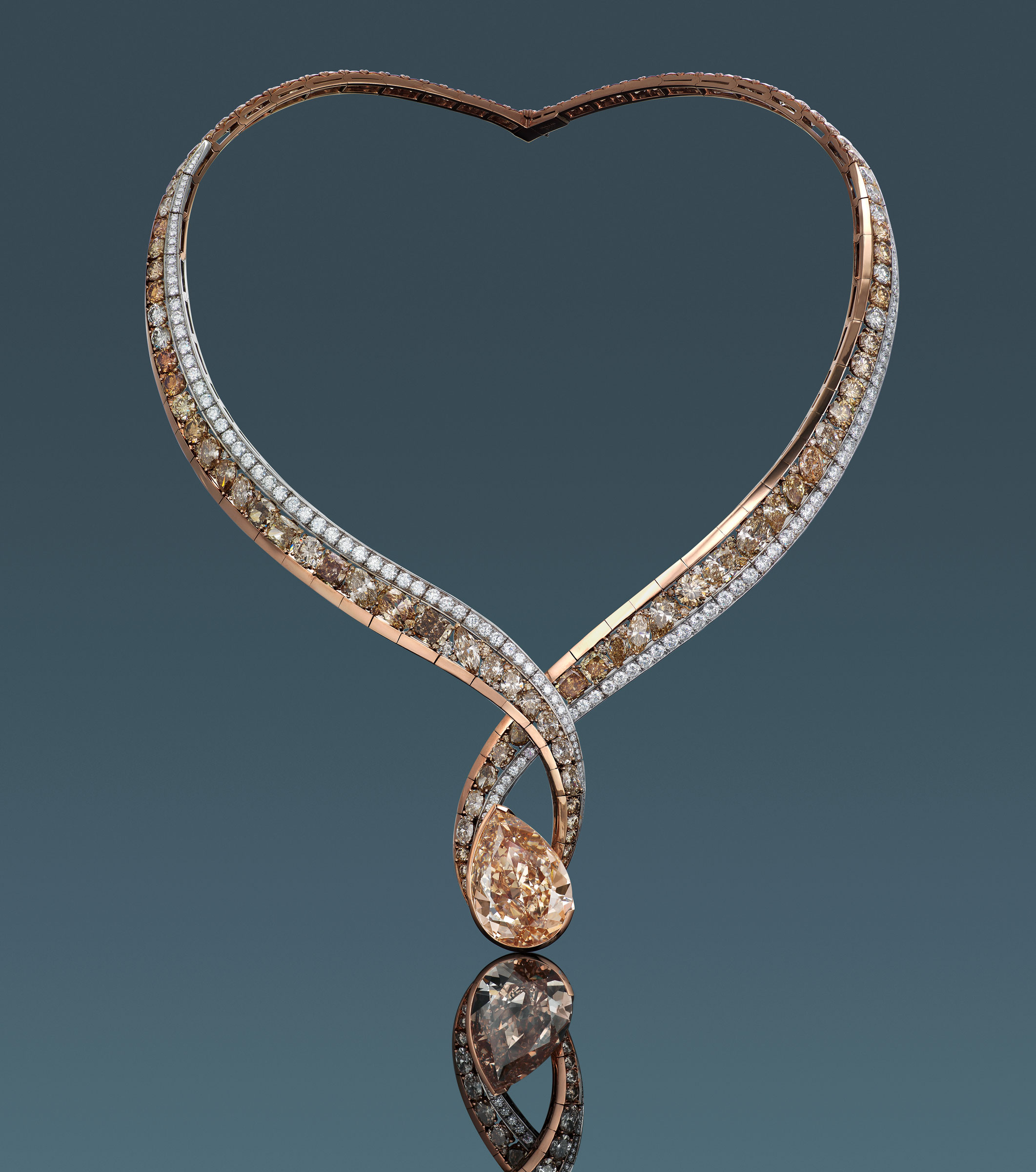 A 27.02 carat Fancy Brown-Yellow diamond and diamond necklace designed by Anna Hu. Estimate: HK$2,000,000-3,000,000. Offered in Diamonds that Care, 3-13 July 2020, Online