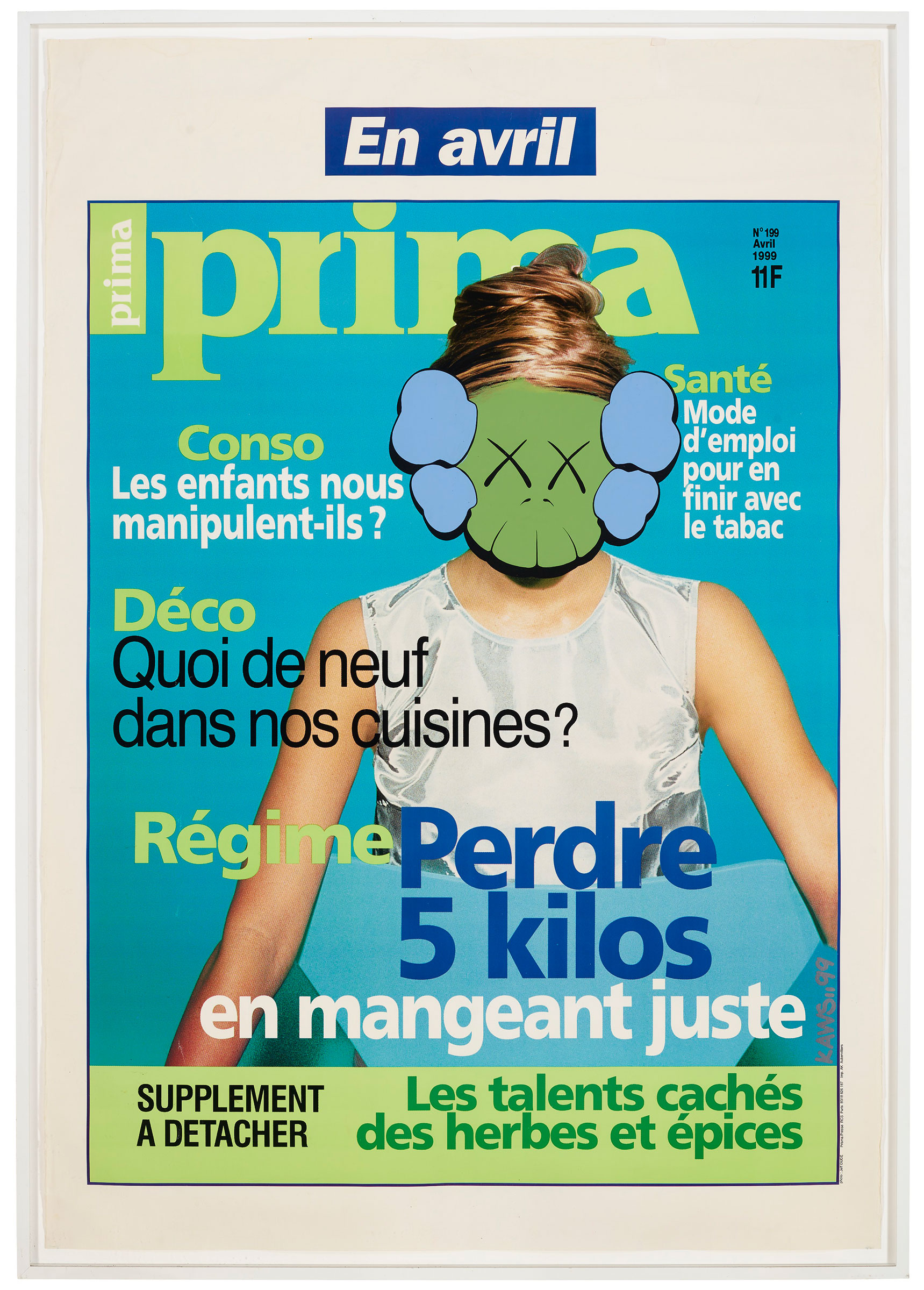 KAWS（1974年生），《Ad Disruption (Prima/Paris)》，1999年作。壓克力 宣傳海報。68 3/8 x 47 &frac34;英寸（173.5 x 120.1公分）。估價：100,000 &ndash; 150,000美元。此拍品將於2020年8月5至19日在網上專場Trespassing呈獻