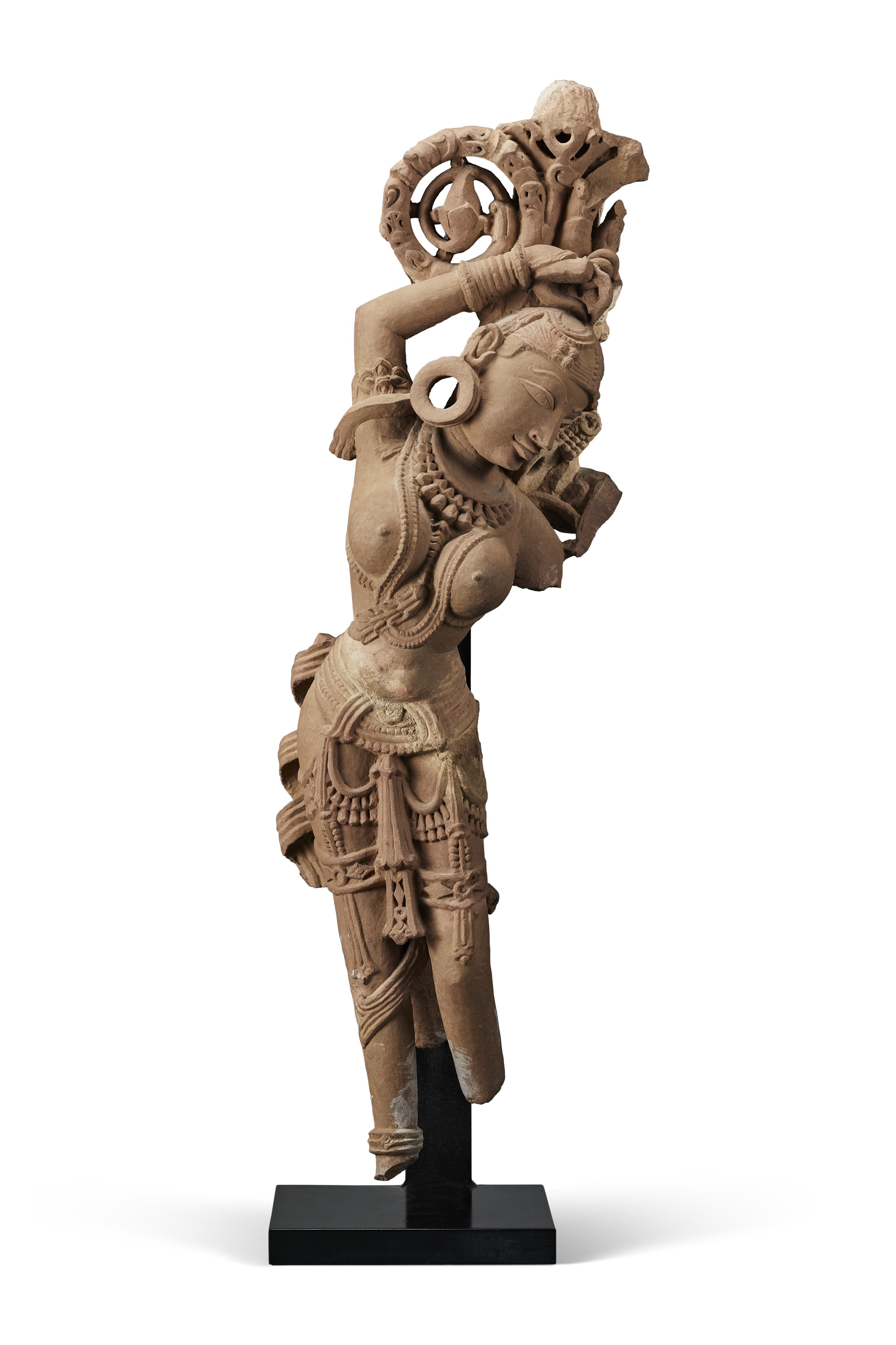 A buff sandstone figure of a Yakshi, central India, Madhya Pradesh or Uttar Pradesh, 10th century. 33 in (83.8 cm) high. Sold for $137,500 on 24 September 2020 at Christie’s in New York