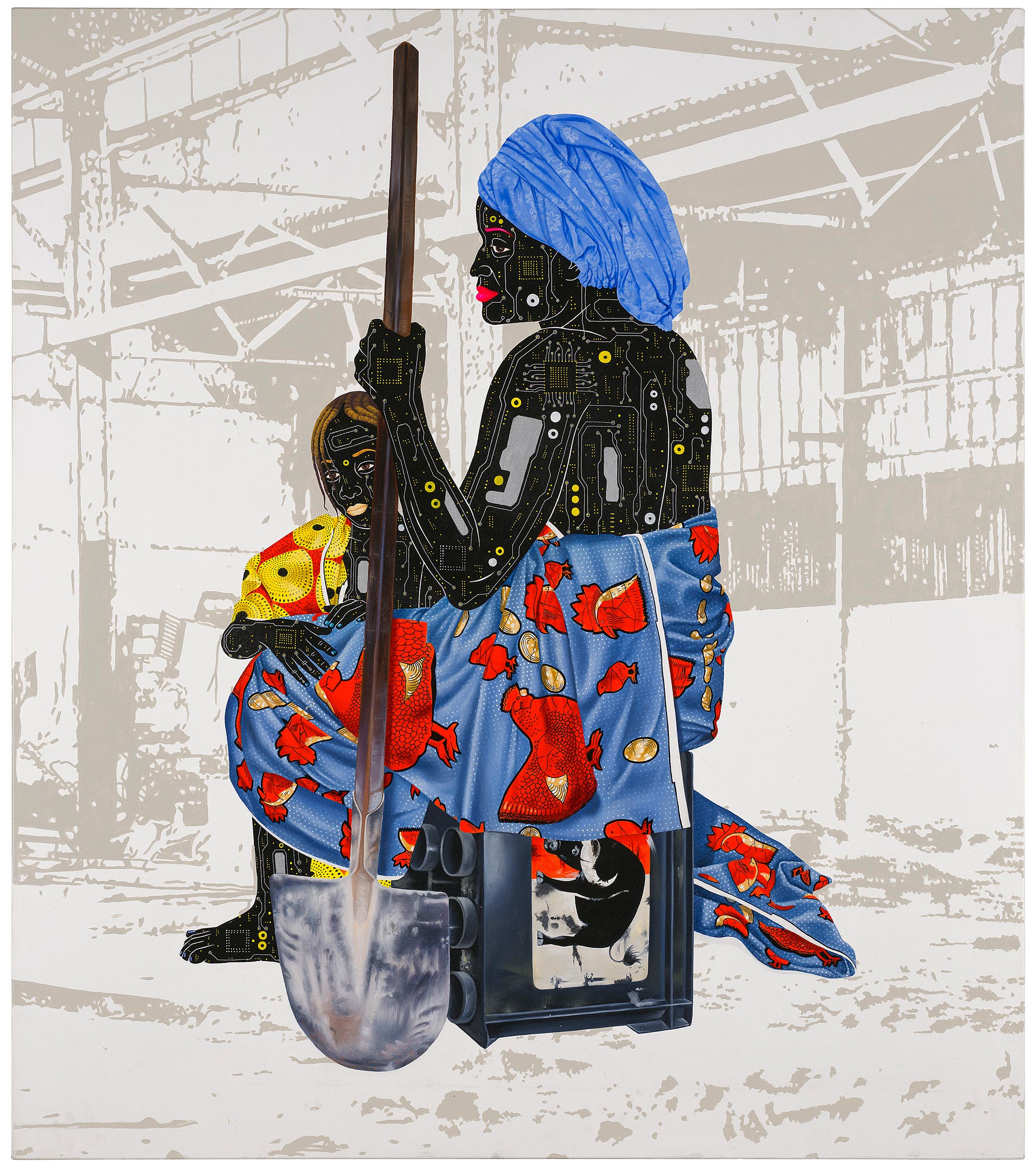 Eddy Kamuanga Ilunga (b. 1991), Ko Bungisa Mbala Mibale (Second Loss), 2017. Acrylic and oil on canvas, 67 x 59⅛ in (170 x 150 cm). Estimate: £30,000-50,000. Offered in First Open: Post-War and Contemporary Art, 14-27 October 2020, Online