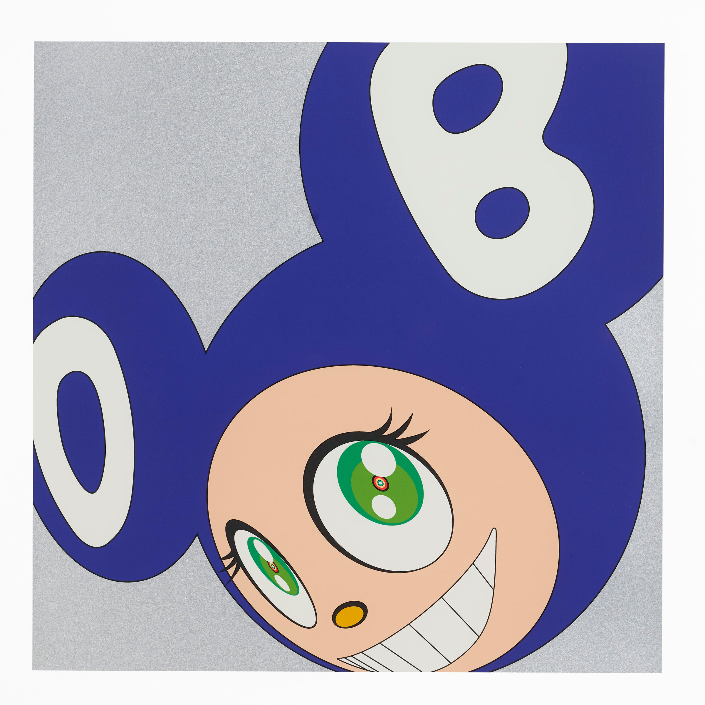 村上隆(1962年生),《AND THEN Blue》。款识:以铅笔编号、签名及日期:9/50..TAKASHI ’99(画背)。估价:10,000-15,000美元。此作将于2020年11月24日至12月11日在「Murakami/Nara」网上专场拍卖中呈献