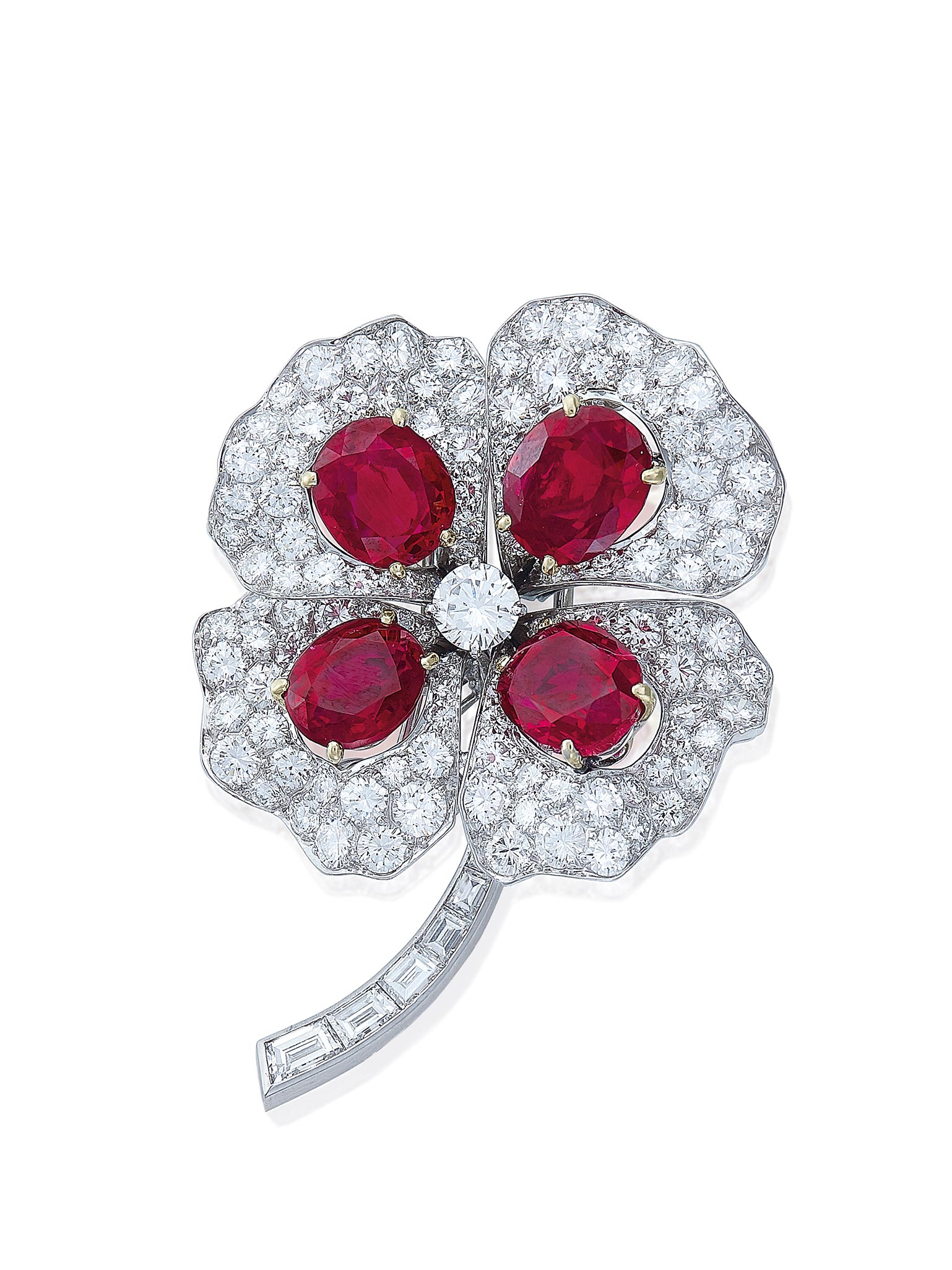 A ruby and diamond 'Trèfle À Quatre Feuilles' brooch, by Boucheron. Sold for CHF 2,191,500 on 17 May 2017 at Christie’s in Geneva