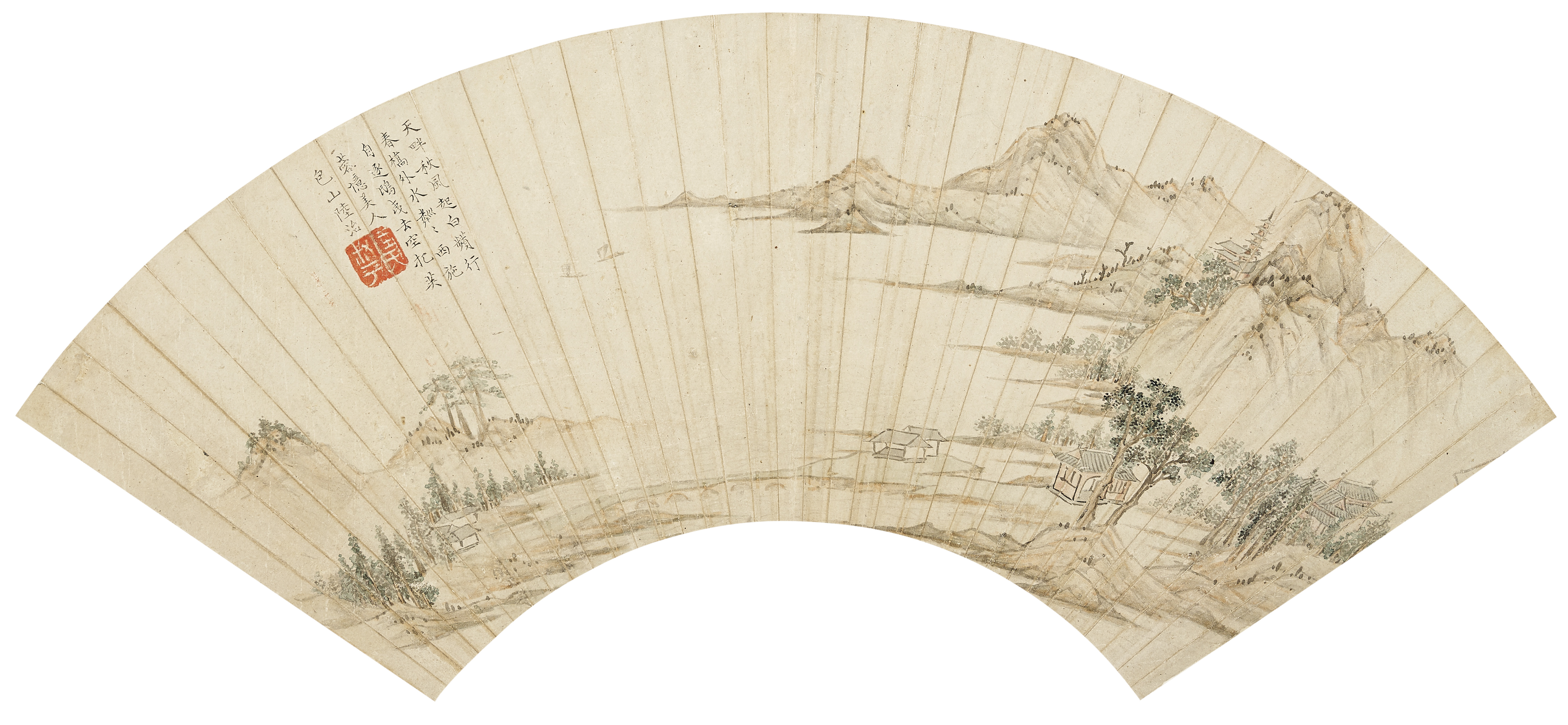 Property of a Hong Kong collector. Lu Zhi (1496-1576), Sailing in Spring. Fan leaf, mounted and framed, ink and colour on gold paper. 16.5 x 50 cm. (6 ½ x 19 ⅝ in.). Estimate: HK$120,000 - 200,000. Offered in Fine Chinese Classical Paintings and Calligraphy on 2 December at Christie’s in Hong Kong. 