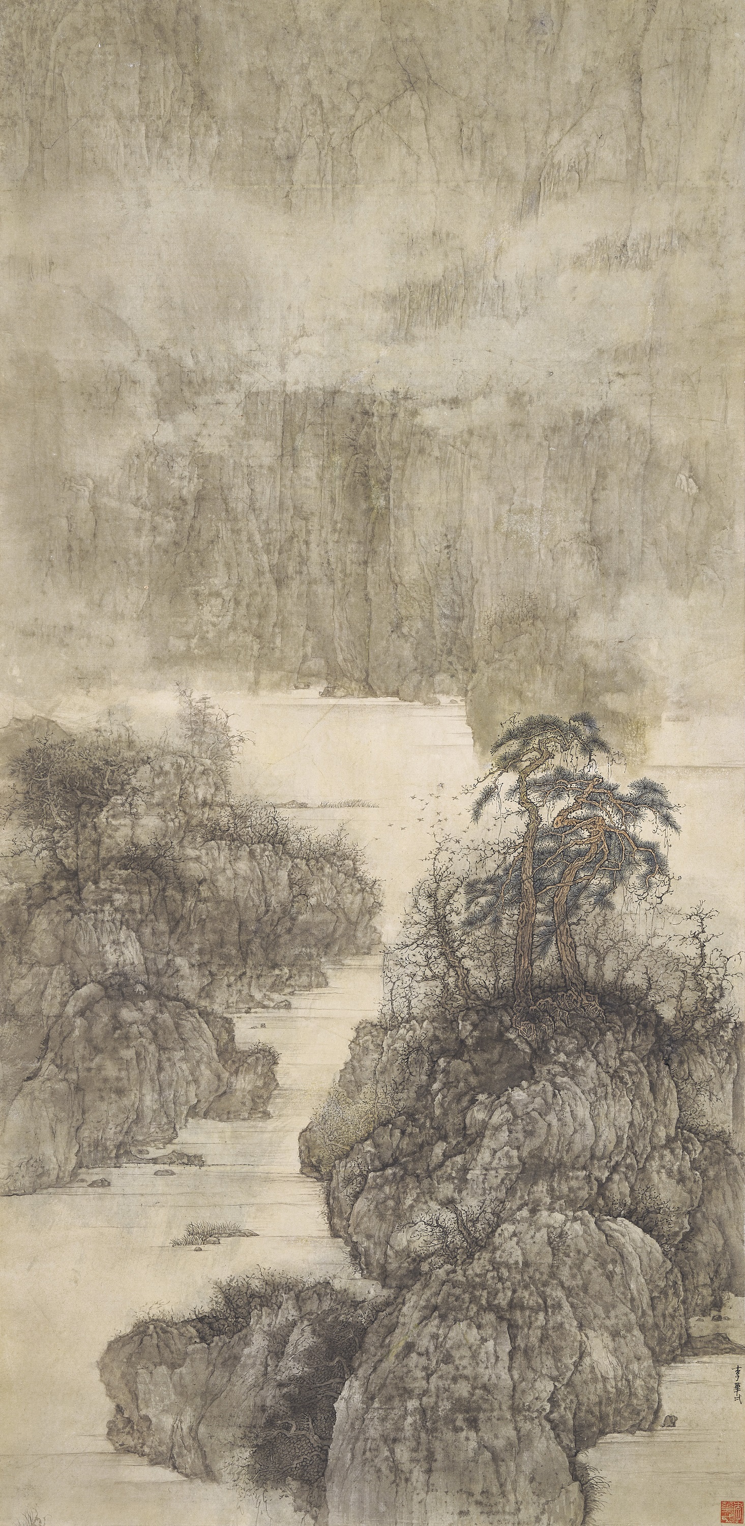 From an important Hong Kong private collection. Li Huayi (B. 1948), Landscape (No. 9). Scroll, mounted and framed, ink and colour on paper. 132.5 × 64.5 cm. (52 ⅛ x 25 ⅜ in.). Estimate: HK$1,500,000 - 2,000,000. Offered in Fine Chinese Modern and Contemporary Ink Paintings on 1 December at Christie’s in Hong Kong.