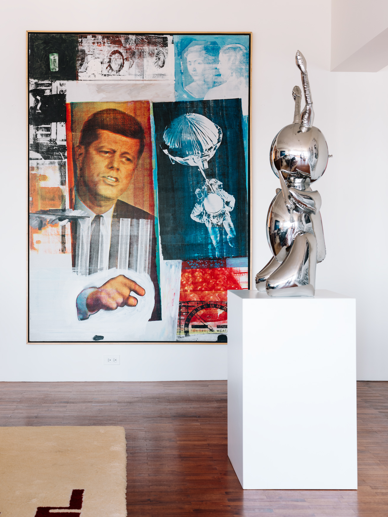 Robert Rauschenberg, Retroactive II, 1963, and Jeff Koons, Rabbit, 1986