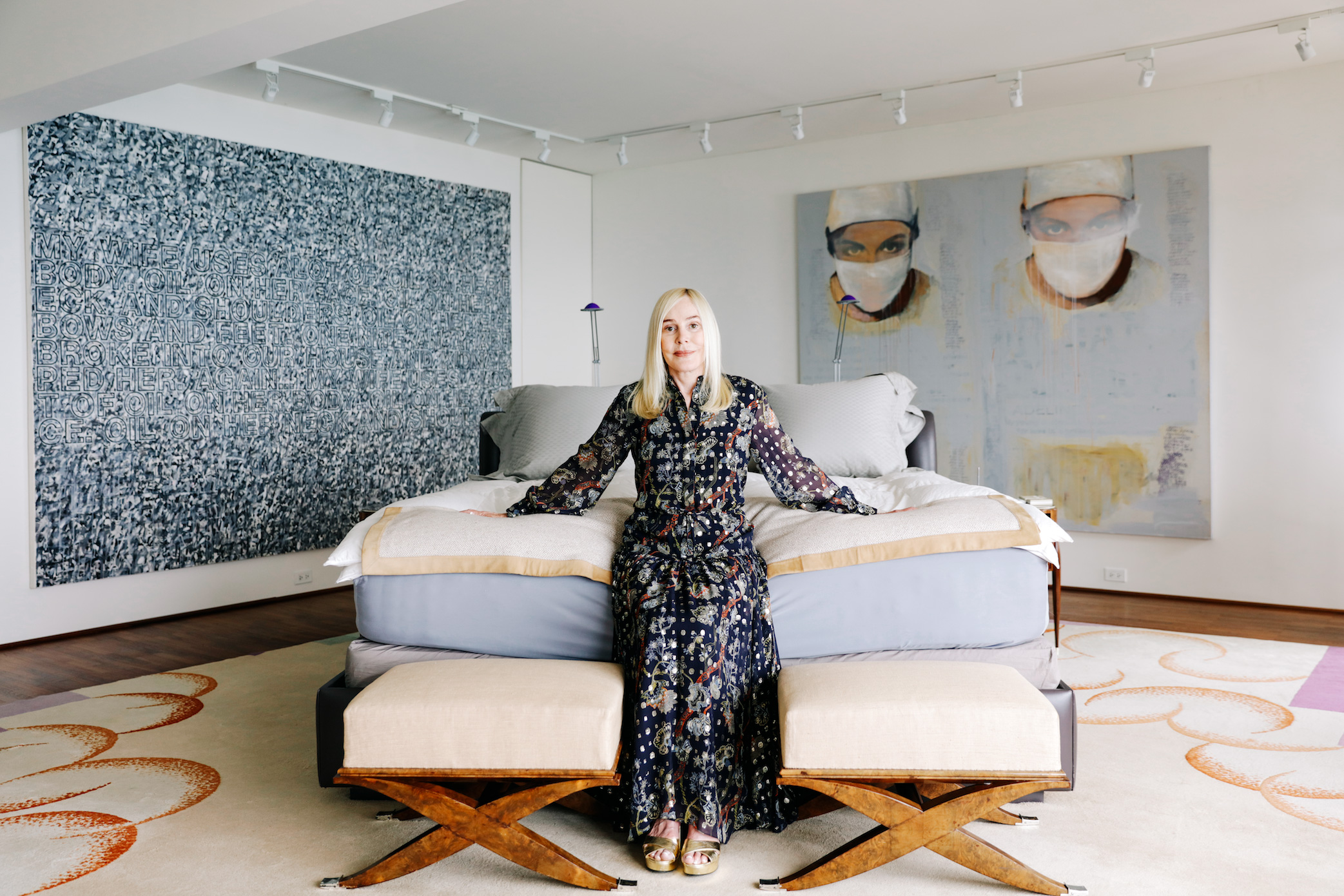 Gael Neeson with My Wife, 2006, and Double Nurse, 2001, both by Richard Prince