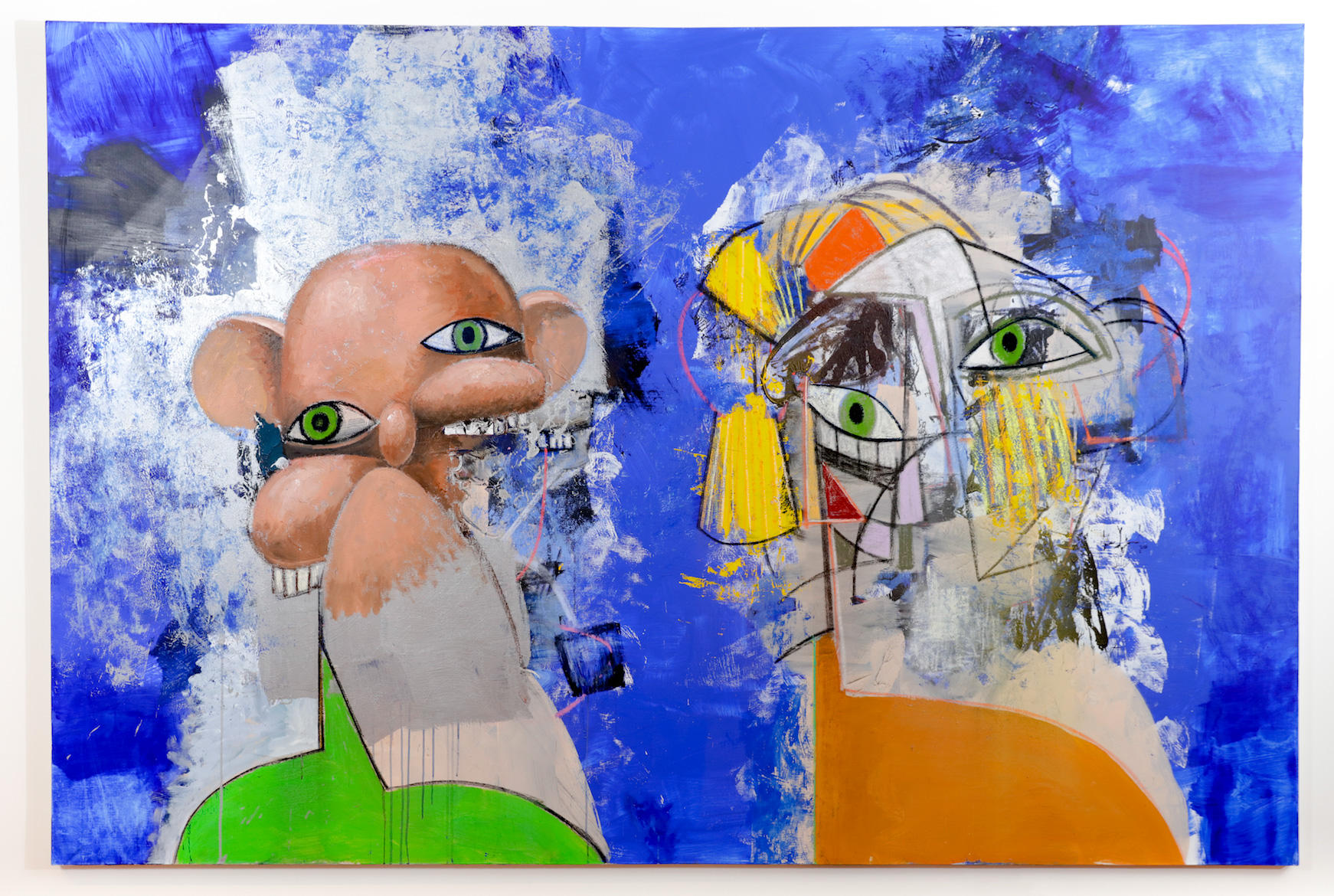 George Condo, Double Heads on Blue and Silver, 2014