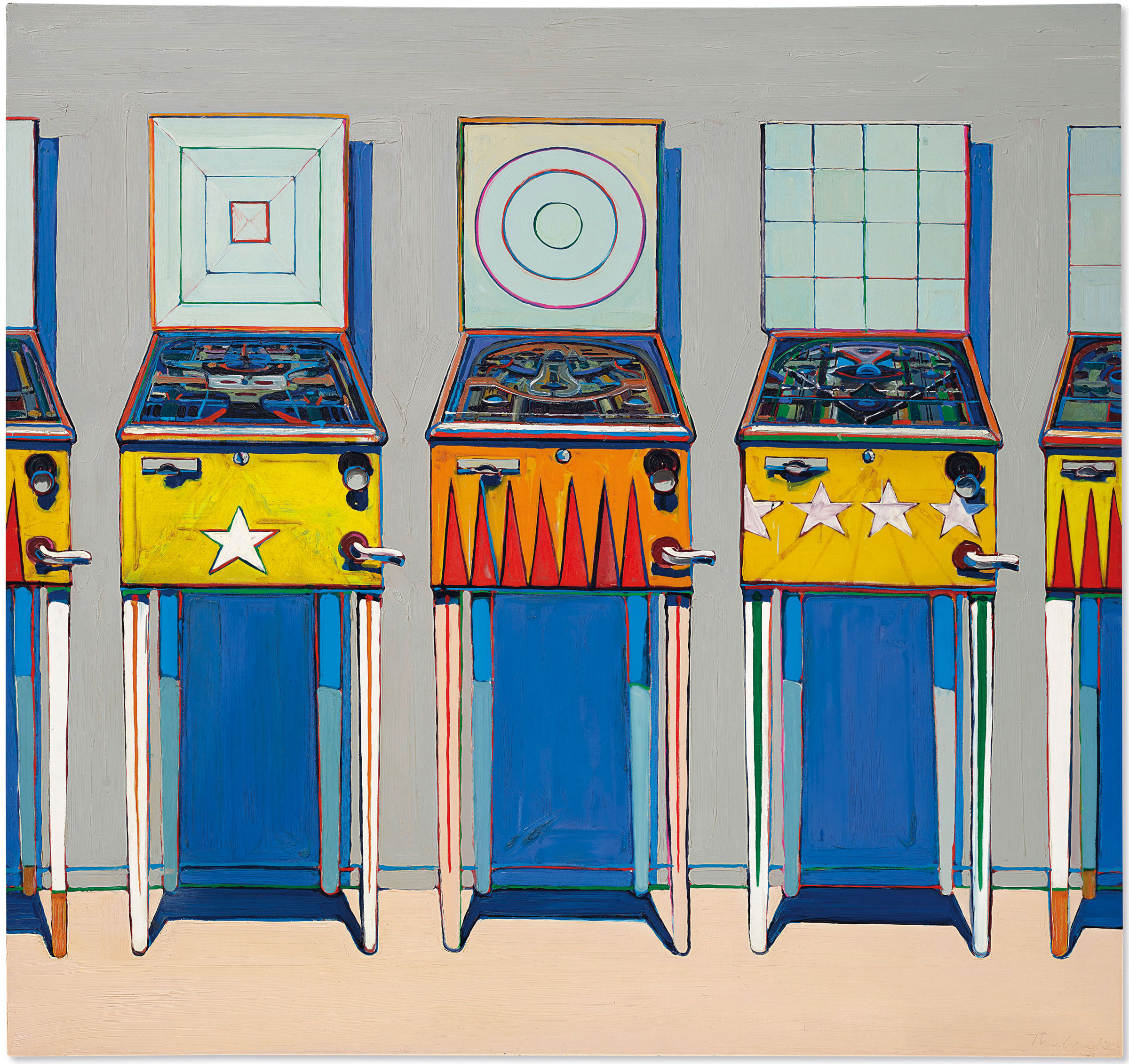 Wayne Thiebaud (b. 1920), Four Pinball Machines, 1962. Sold for $19,135,000 on 10 July 2020 at Christie’s in New York. Artwork: © Wayne Thiebaud/VAGA at ARS, NY and DACS, London 2020