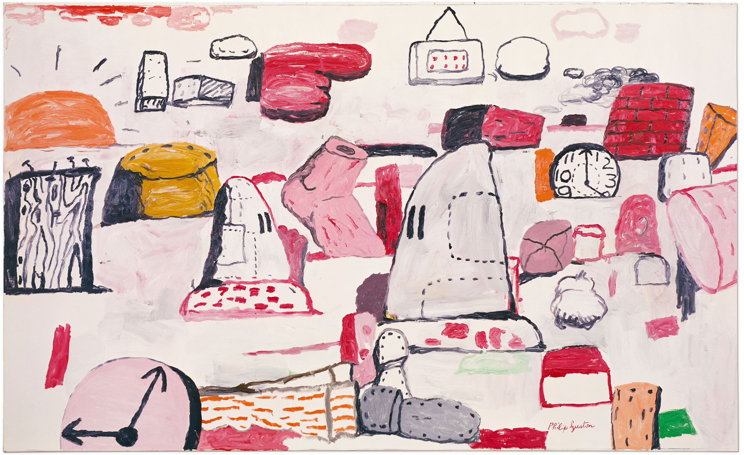 Philip Guston, Flatlands, 1970. Oil on canvas. 70 x 114 in (177.8 x 290.8 cm). San Francisco Museum of Modern Art, gift of Byron R. Meyer. © The Estate of Philip Guston