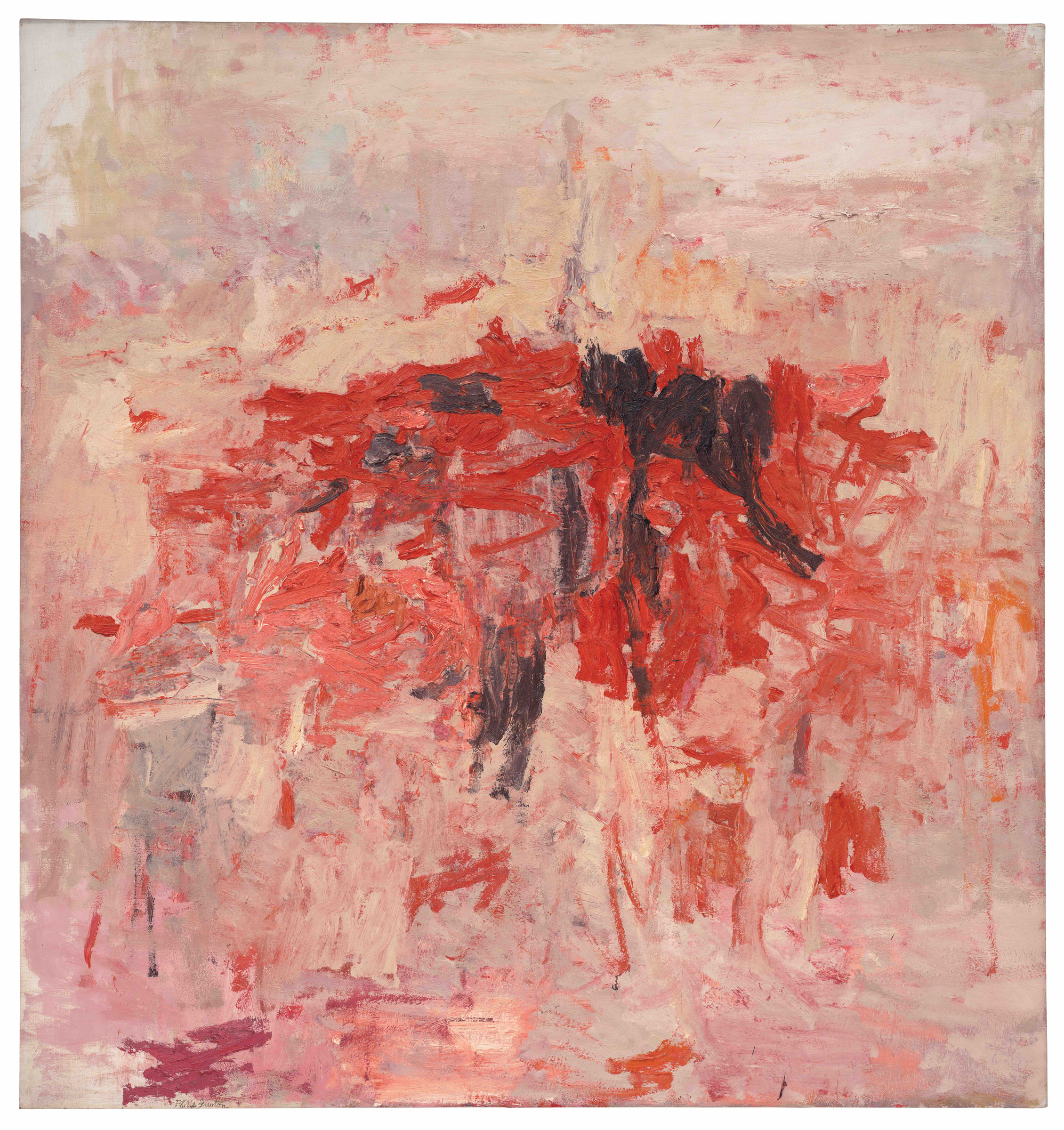 Philip Guston, For M., 1955. Oil on canvas. 76⅛ x 72 in (194 x 183.5 cm). San Francisco Museum of Modern Art. Anonymous gift, Los Angeles. © The Estate of Philip Guston