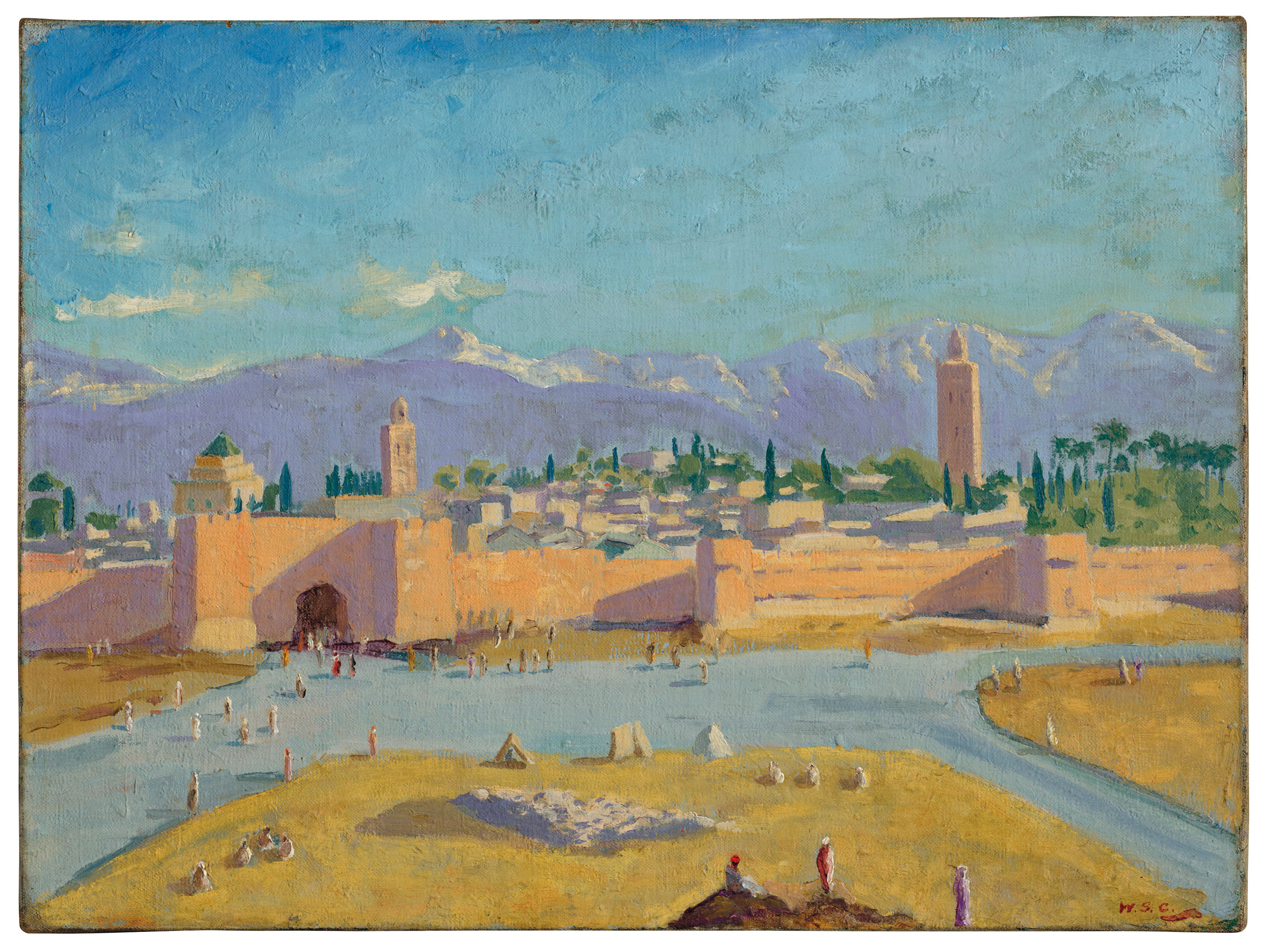 Sir Winston Churchill, Tower of the Koutoubia Mosque, 1943. Oil on canvas. 18 x 24 in (45.7 x 61 cm). Sold for £8,285,000 on 1 March 2021 at Christie’s in London. Artwork: Reproduced with permission of Curtis Brown, London on behalf of Churchill Heritage Ltd © Churchill Heritage Ltd