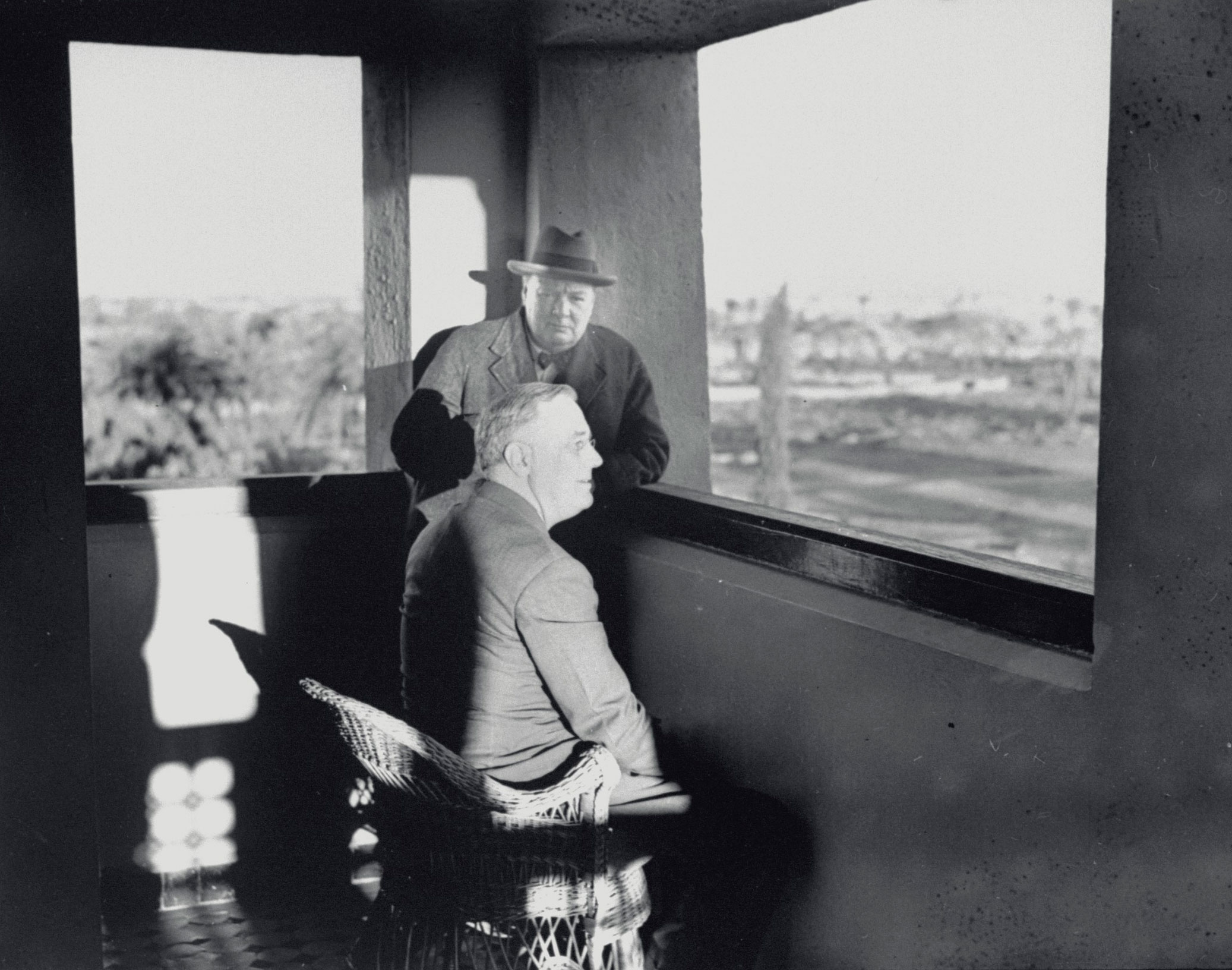 Churchill and Roosevelt at the Villa Taylor in Marrakech on 24 January 1943. It was here that the British Prime Minister painted Tower of the Koutoubia Mosque. Photo by Time Life Pictures/National Archives/The LIFE Picture Collection via Getty Images