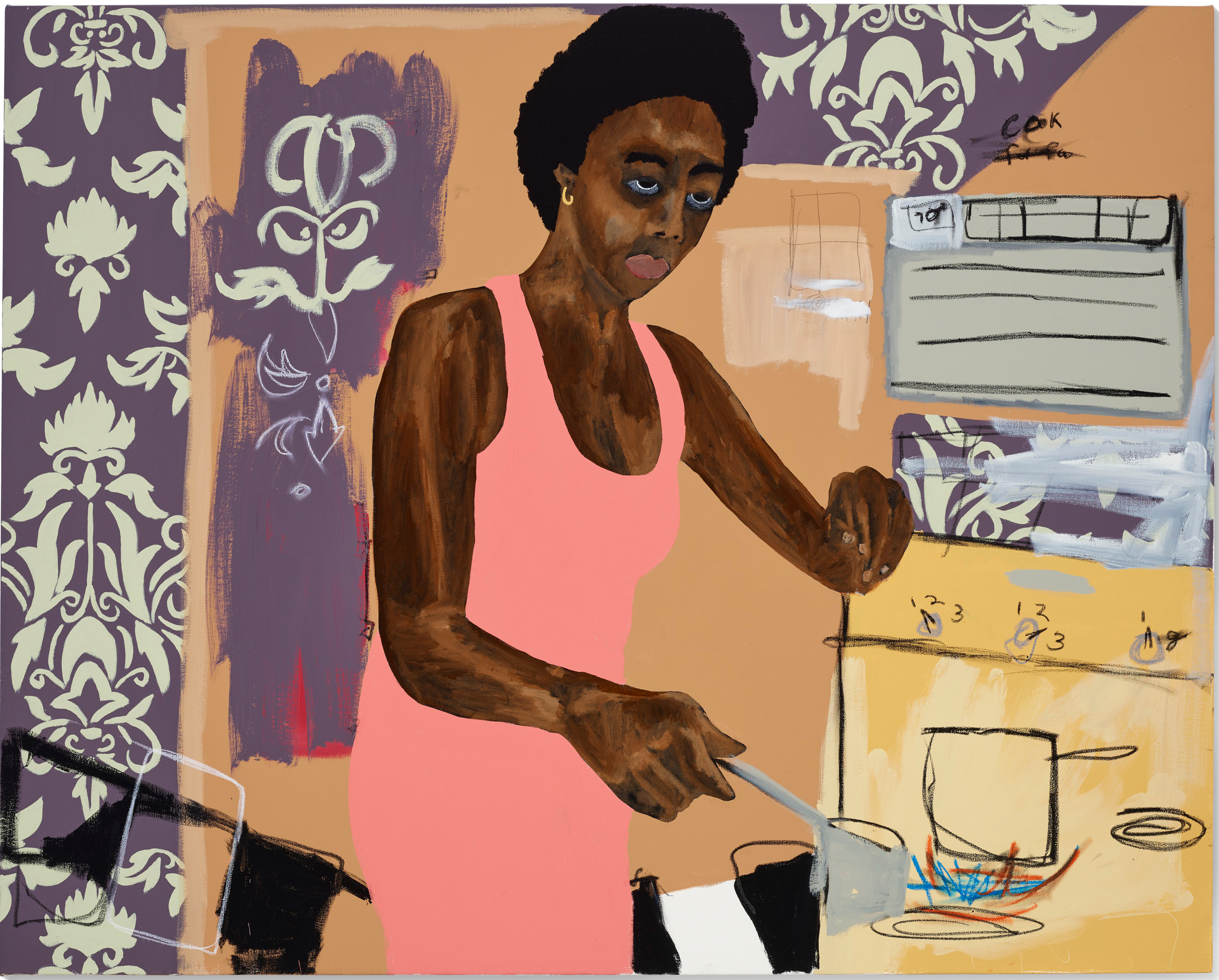 Jammie Holmes (b. 1984), This Week's Last Supper, 2020. Acrylic and oil pastel on canvas. 48 x 60 in (121.9 x 152.4 cm). Estimate: $40,000-60,000. Offered in Post War to Present  on 9 March 2021