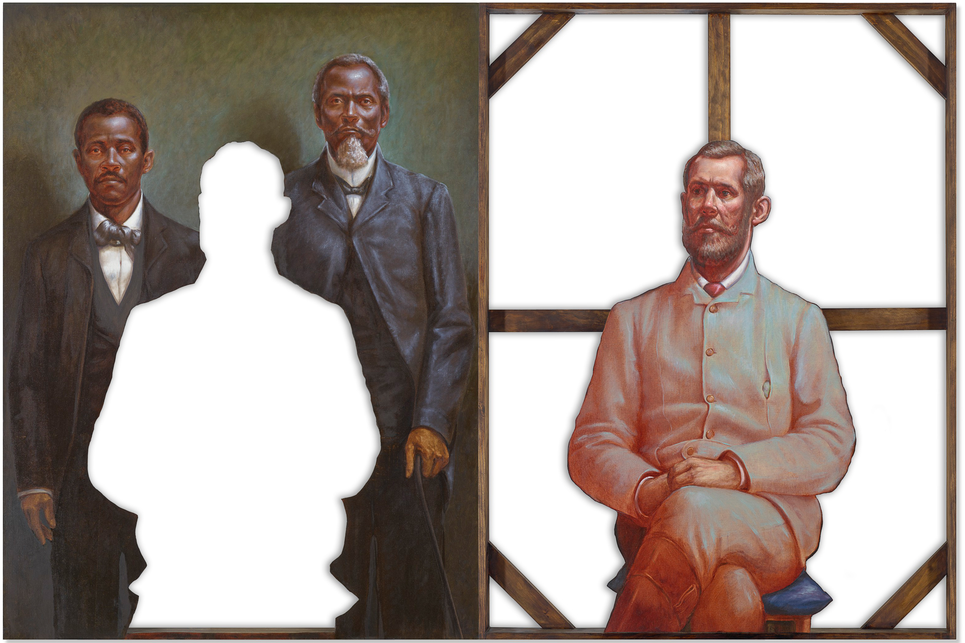 Titus Kaphar (b. 1976), Sacrifice, 2011. Diptych&mdash;oil on canvas. 70 x 106 in (177.8 x 269.2 cm). Estimate: $300,000-$500,000. Offered in Post War to Present on 9 March 2021