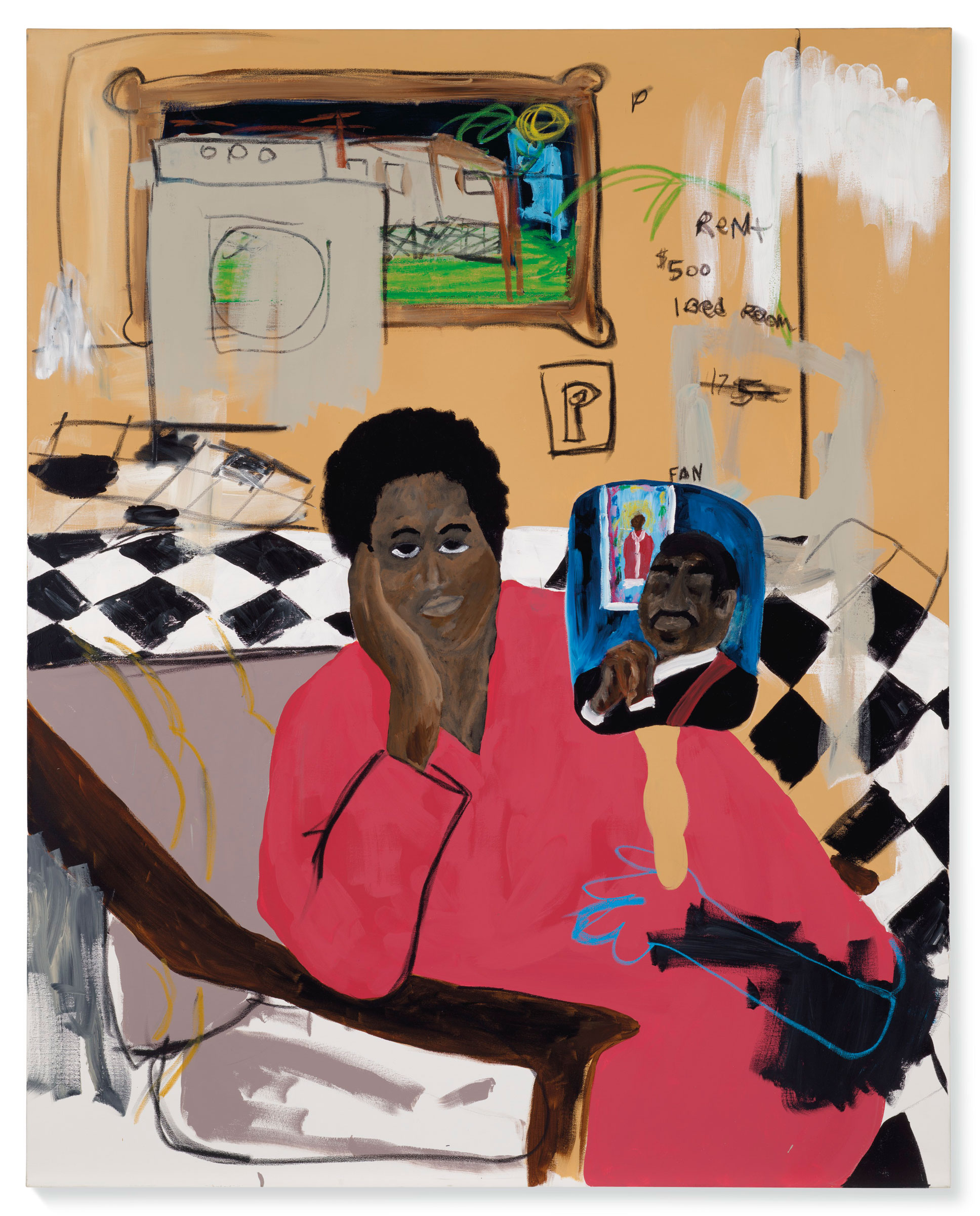 Jammie Holmes (b. 1984), Untitled (aunt), 2020. Acrylic and oil pastels on canvas. 59⅞ x 47⅞ in (152 x 121.5 cm). Sold for £131,250 on 25 March 2021 at Christie’s in London