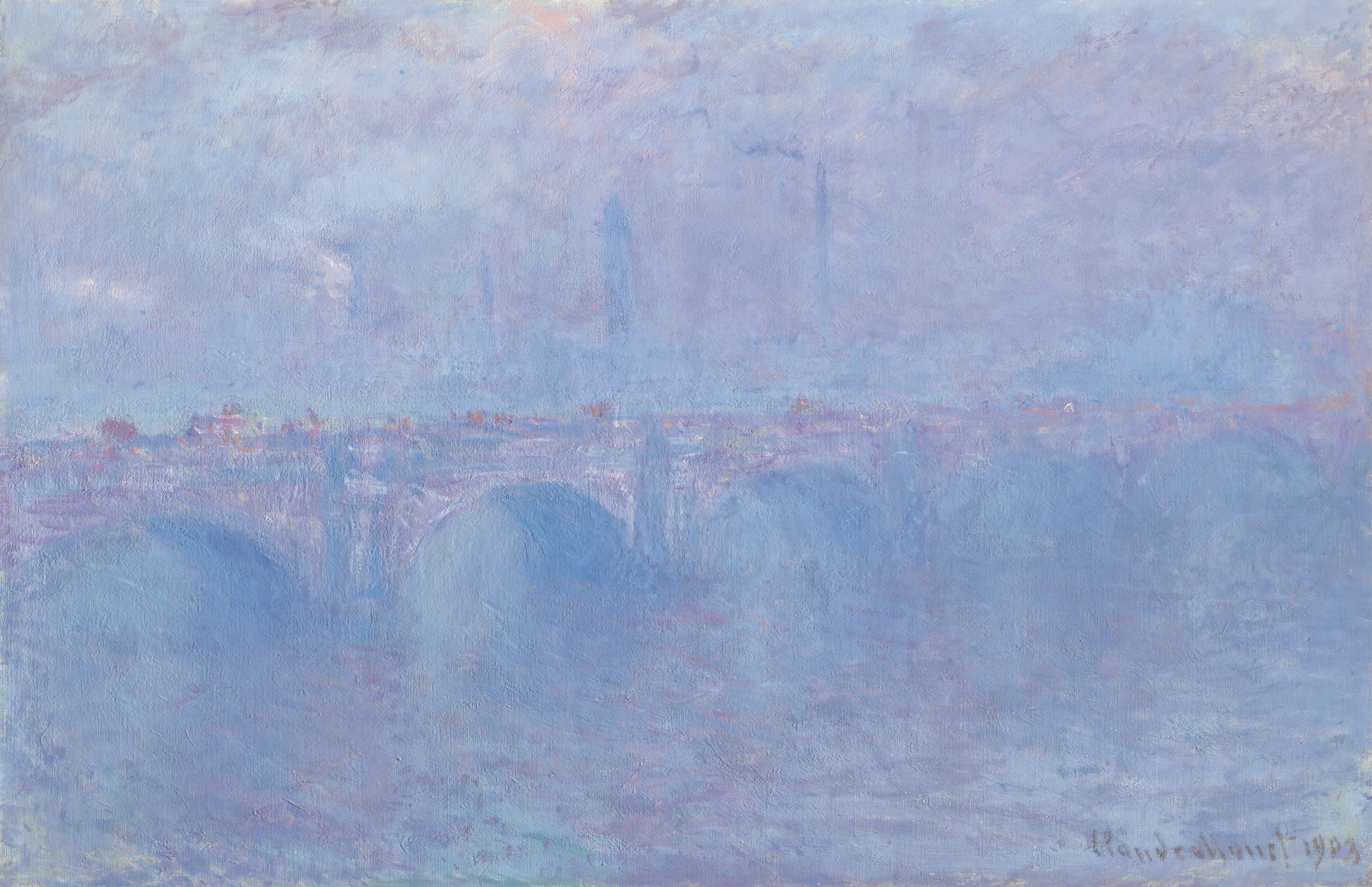 Claude Monet, Waterloo Bridge, effet de brouillard (1899-1903). Oil on canvas. 25⅞ x 39⅝ in (65.7 x 100.2 cm). Sold for $48,450,000 on 13 May 2021 at Christie’s in New York
