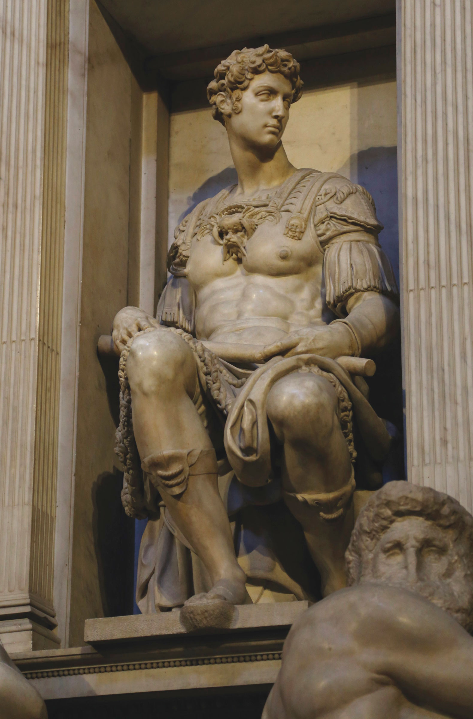 Michelangelo&rsquo;s sculpture of Giuliano de&rsquo; Medici on his tomb in the Basilica of San Lorenzo in Florence