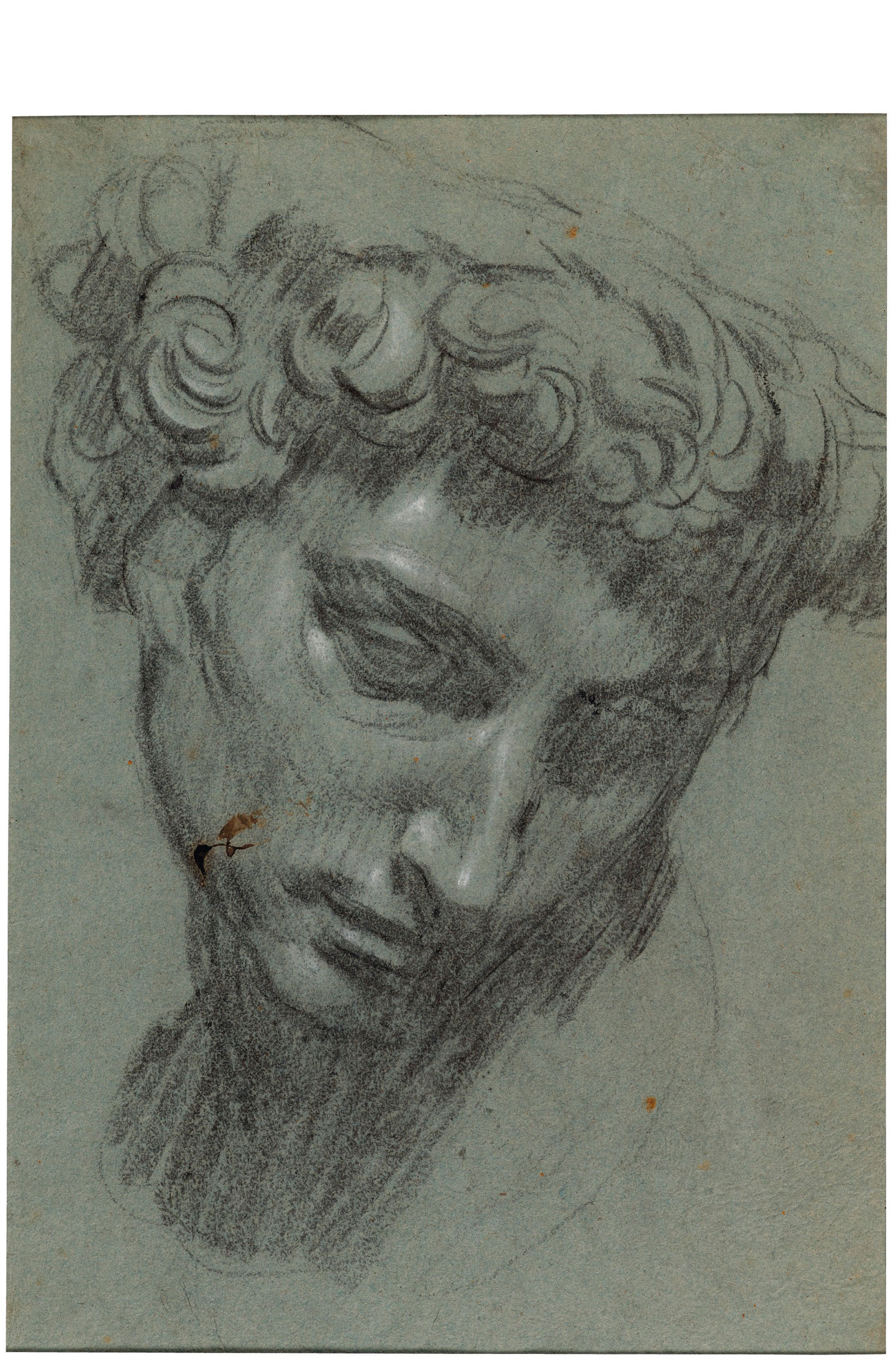 Workshop of Jacopo Robusti Tintoretto (Venice 1518/19-1594), Portrait of Giuliano de’ Medici, after Michelangelo (recto). Sold for €100,000 in Figures d’exception. Dessins anciens provenant d’une collection privée on 24 March 2021 at Christie’s in Paris