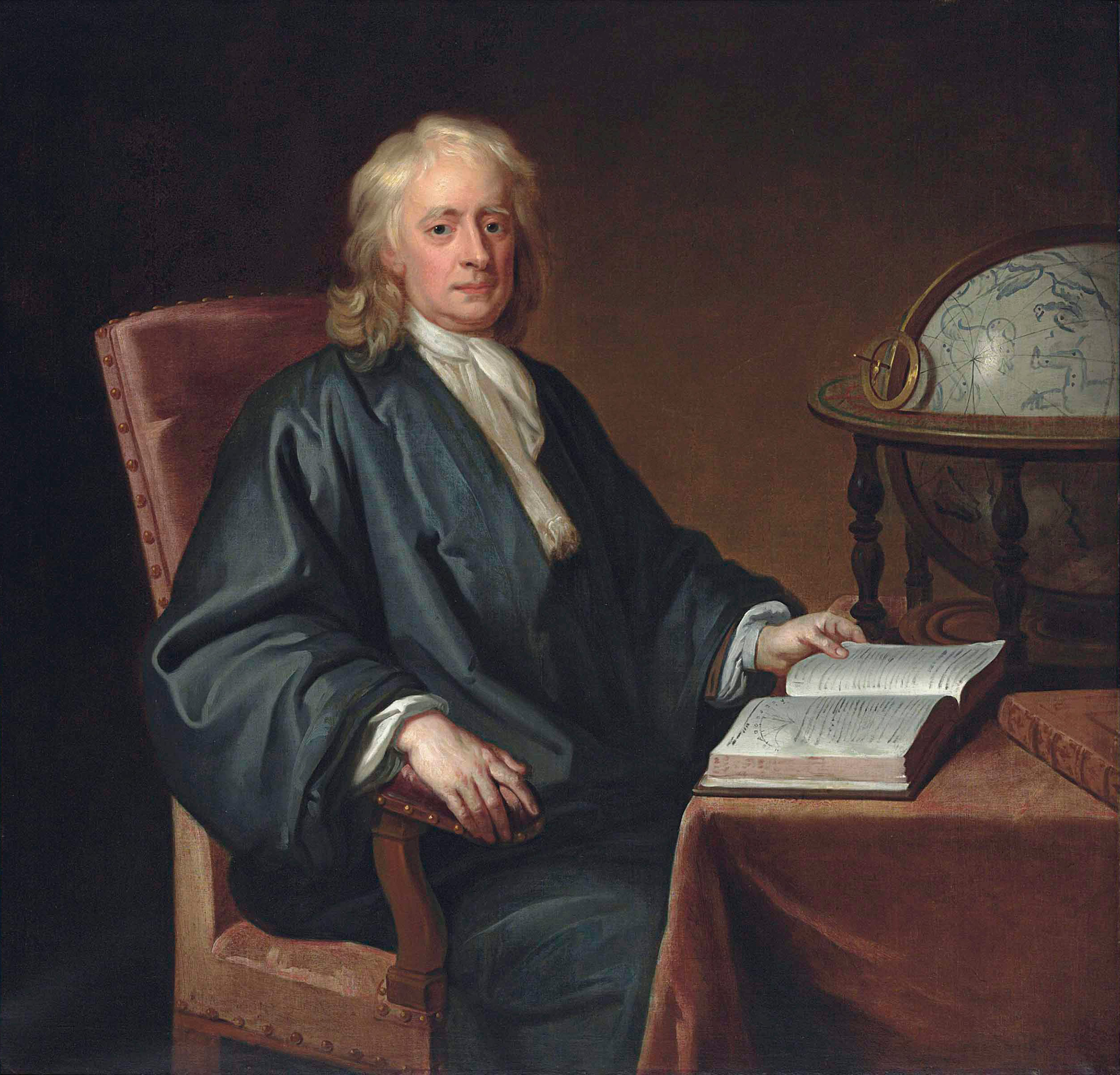 Enoch Seeman (1694-1744) and studio. Portrait of Sir Isaac Newton seated at a table with a copy of the Principia and an astrological globe