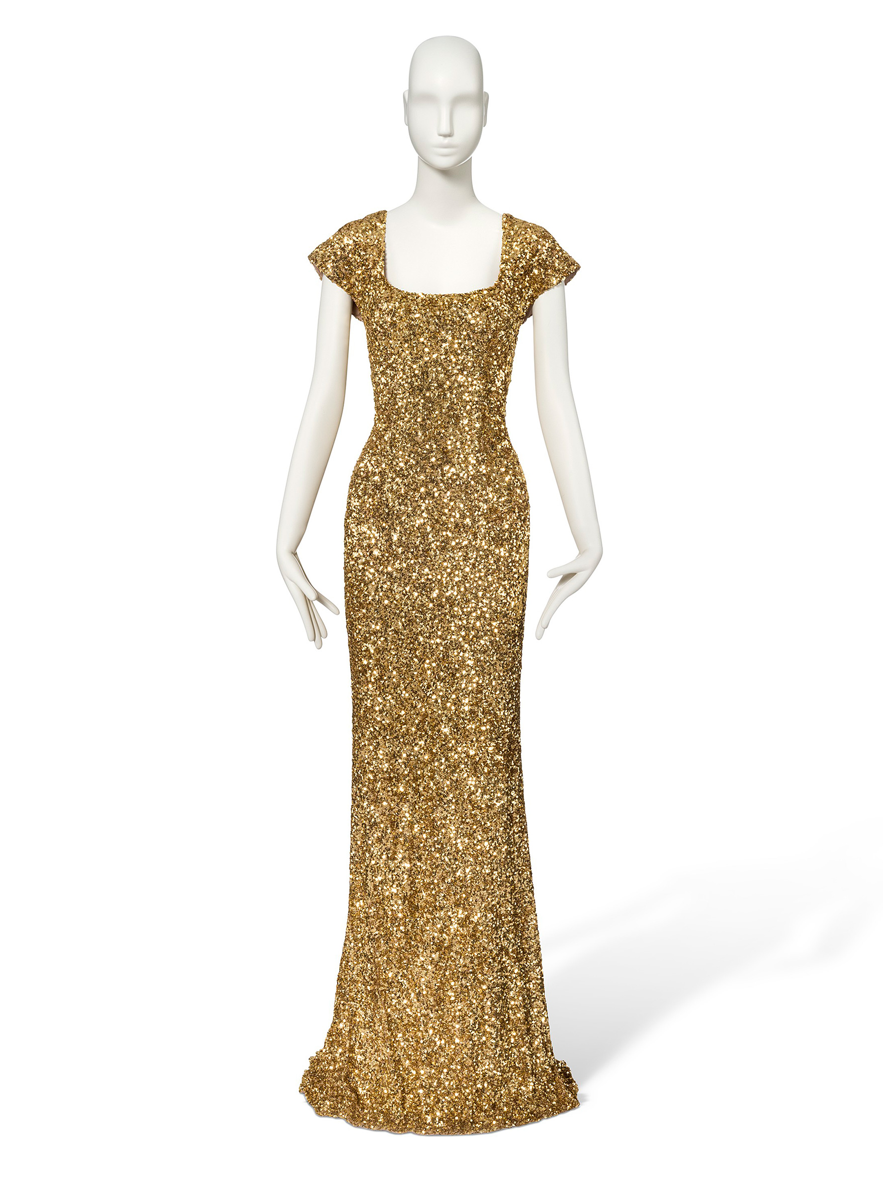 A gold sequined gown worn by Penelope Cruz, from L&rsquo;Wren Scott&rsquo;s &lsquo;Beau-Monde&rsquo; Collection, Spring-Summer 2012. Sold for £2,500 on 1 July 2021, Online
