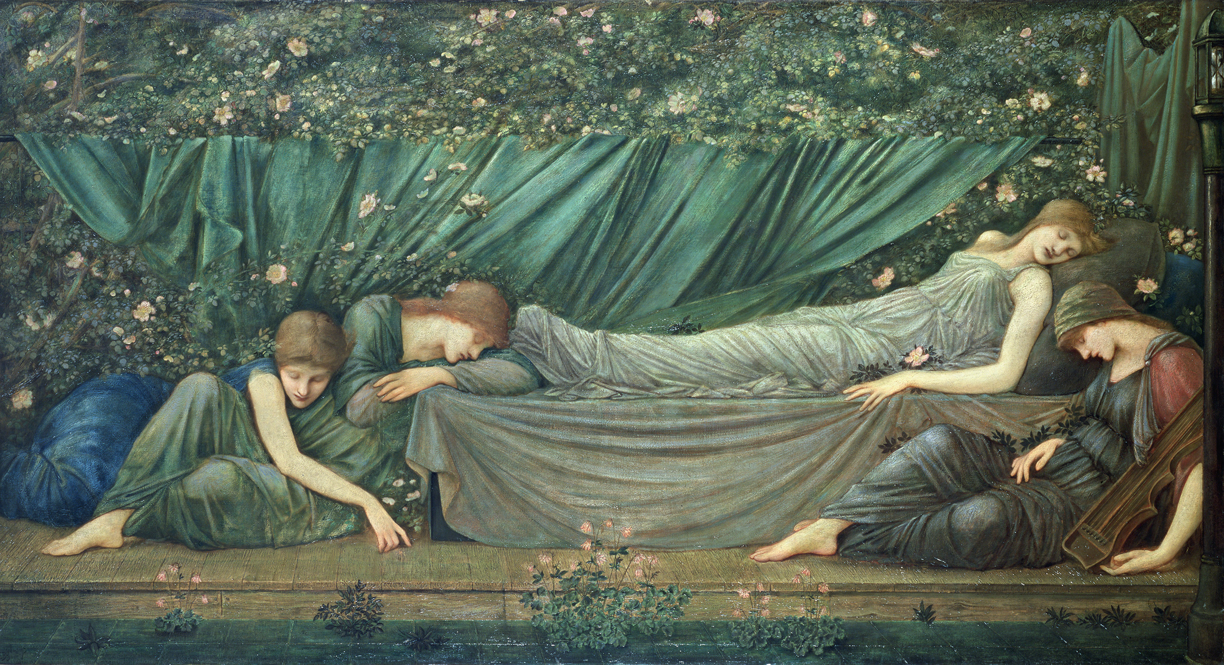 Another of the preliminary Briar Rose canvases revisited by Edward Coley Burne-Jones in his final years was The Sleeping Princess, 1874. Dublin City Gallery the Hugh Lane