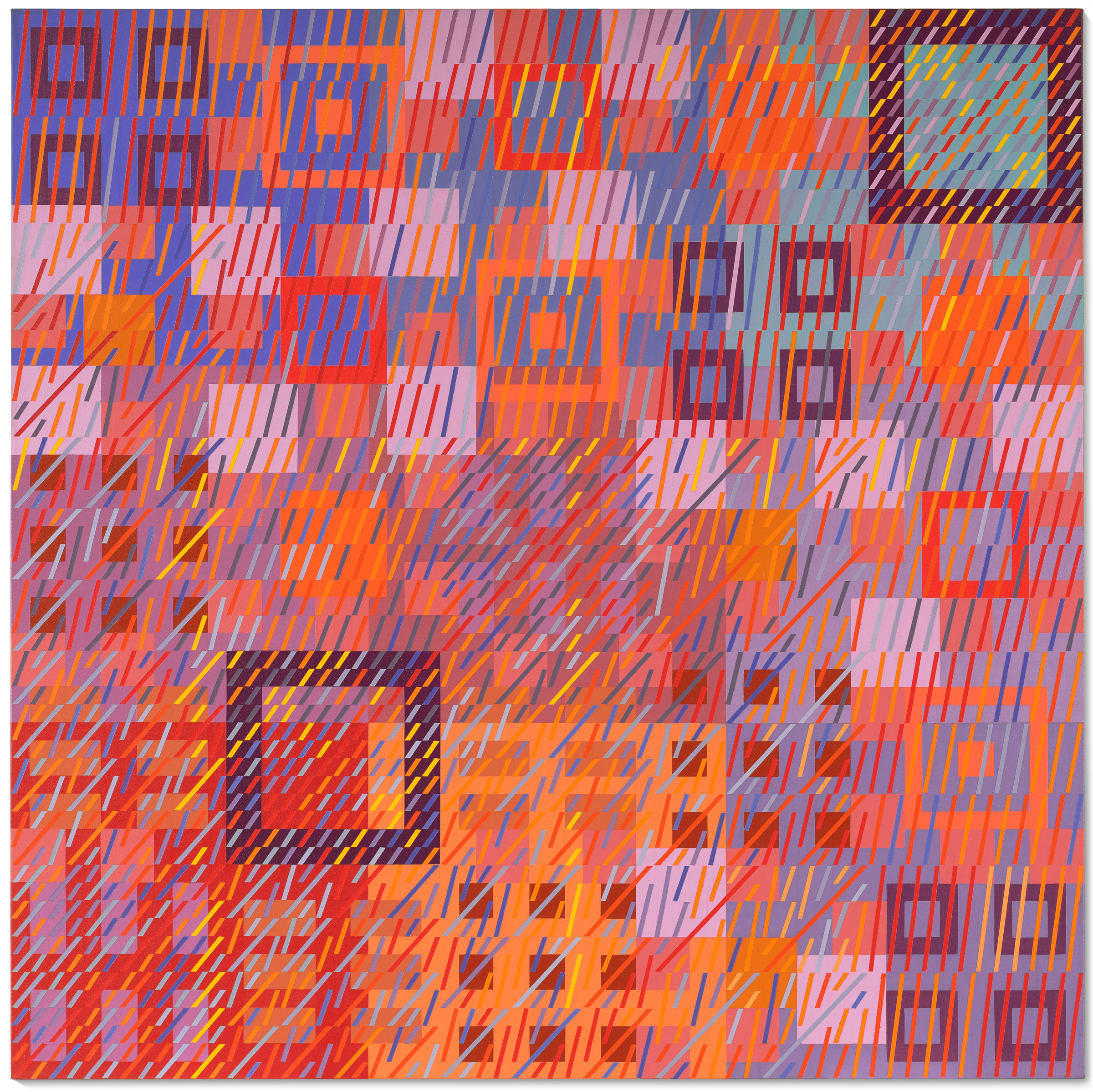 Gloria Klein (b. 1936), Orange Pageantry (NYC 19), 1982. Acrylic on canvas. 62 x 60 in (157.5 x 152.4 cm). Price upon request. Offered in Gloria Klein / Beautiful Structures at Christie's in New York from 17-30 June.