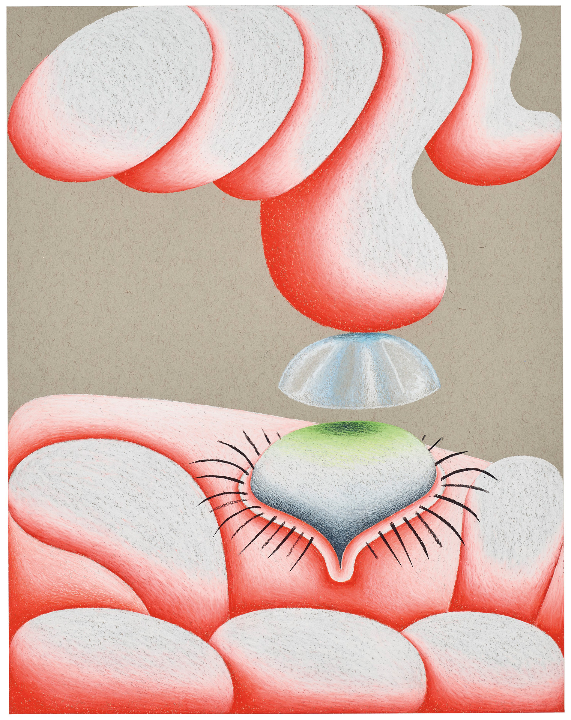 埃莉诺‧索迪(1987年生)，《接触》，2021年作。粉彩 纸本。 14 x 11英寸 (35.6 x 27.9公分)。估价：3,000-5,000英镑。此作将于2021年7月2日在佳士得伦敦「战后及当代艺术(日间拍卖)」中呈献