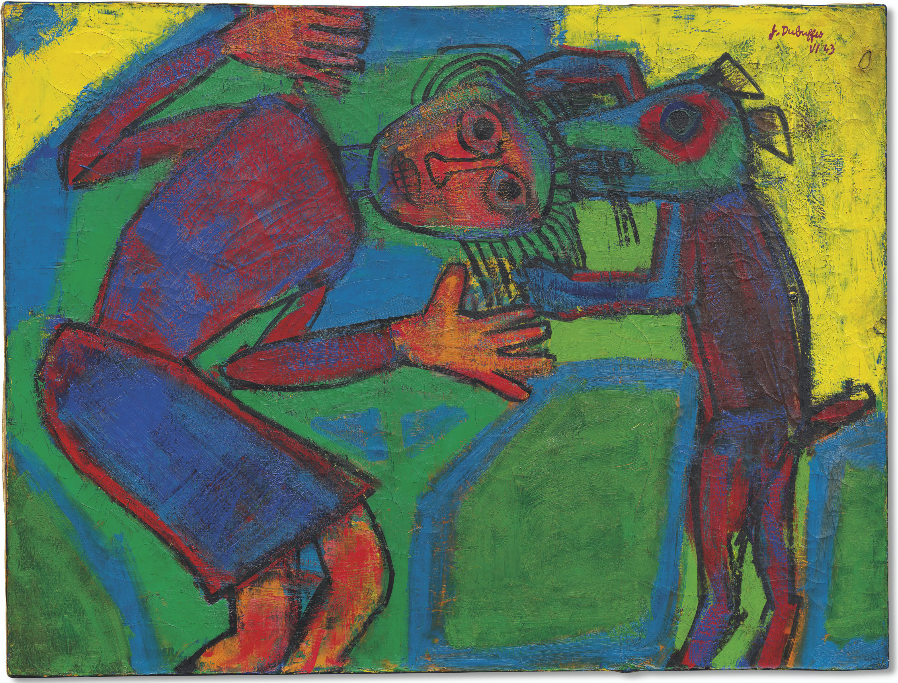 Jean Dubuffet (1901–1985), Le chien mangeur de cheveux, 1943. Oil on canvas. 19⅝ x 26⅛  in (50 x 66.5  cm). Estimate: €500,000-700,000. Offered in 20th/21st Century: Collection Francis Gross on 30 June 2021 at Christie’s in Paris