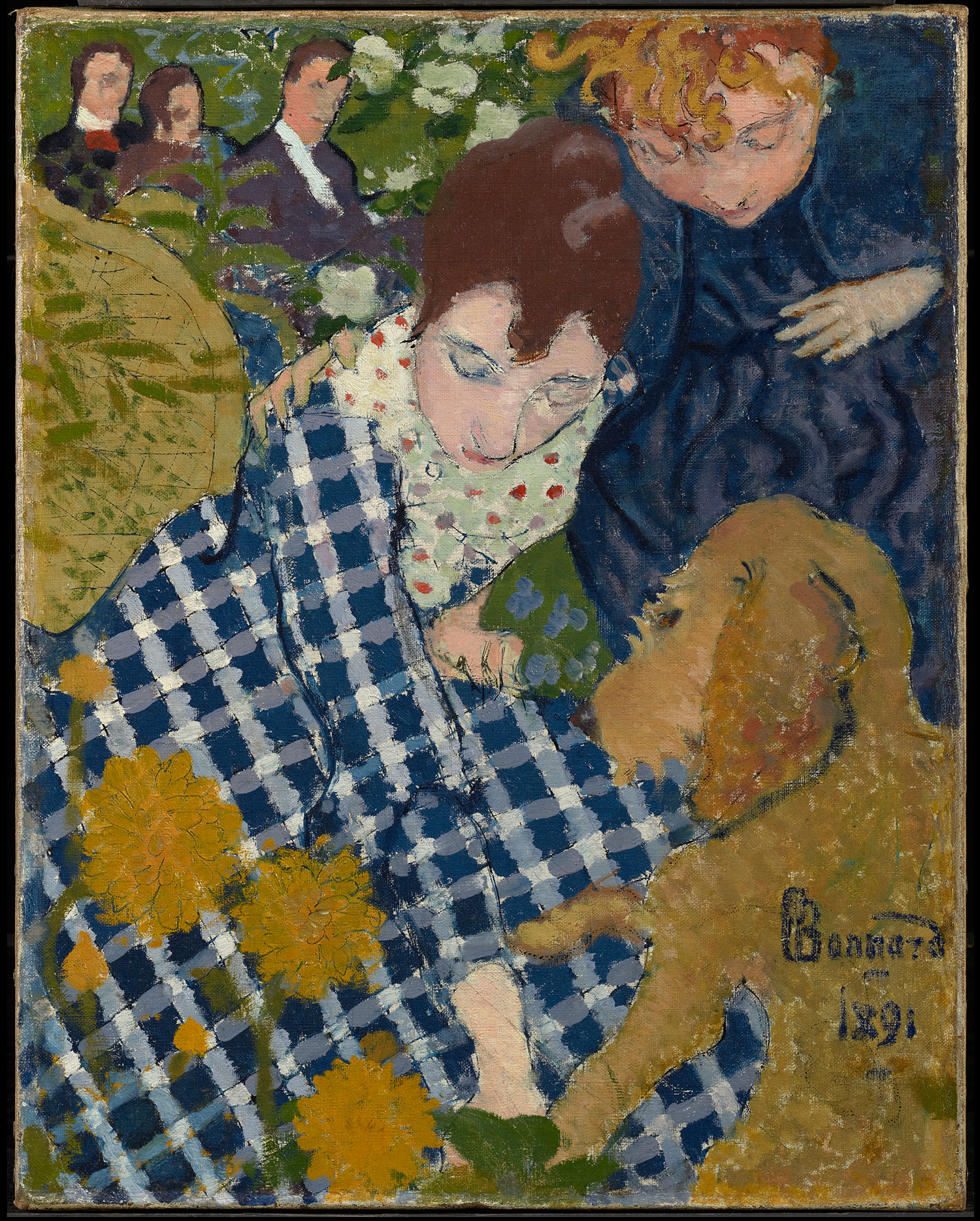 Pierre Bonnard (French, 1867-1947), Women with a Dog, 1891. Oil and ink on canvas; 41 x 32.5 cm. The Clark Art Institute, Acquired by the Clark, 1979, 1979.23. Image courtesy of the Clark Art Institute. Clarkartedu. © 2021 Artists Rights Society (ARS), New York / ADAGP, Paris