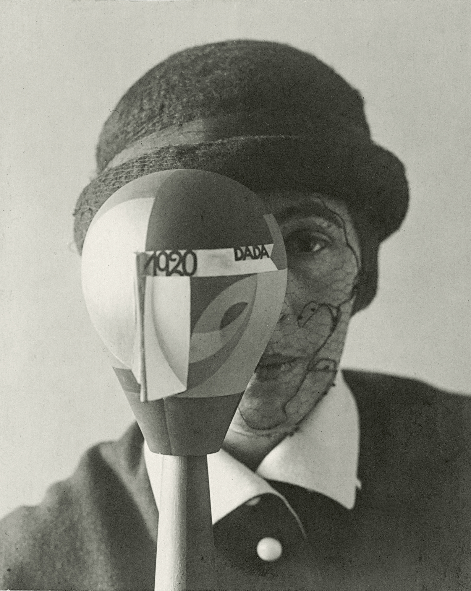 Nic Aluf, Sophie Taeuber with her Dada Head, 1920. Gelatin silver print on board. 4⅝ x 3¾ in (11.7 x 9.6 cm). Stiftung Arp e.V., Berlin. Photo: Wolfgang Morell