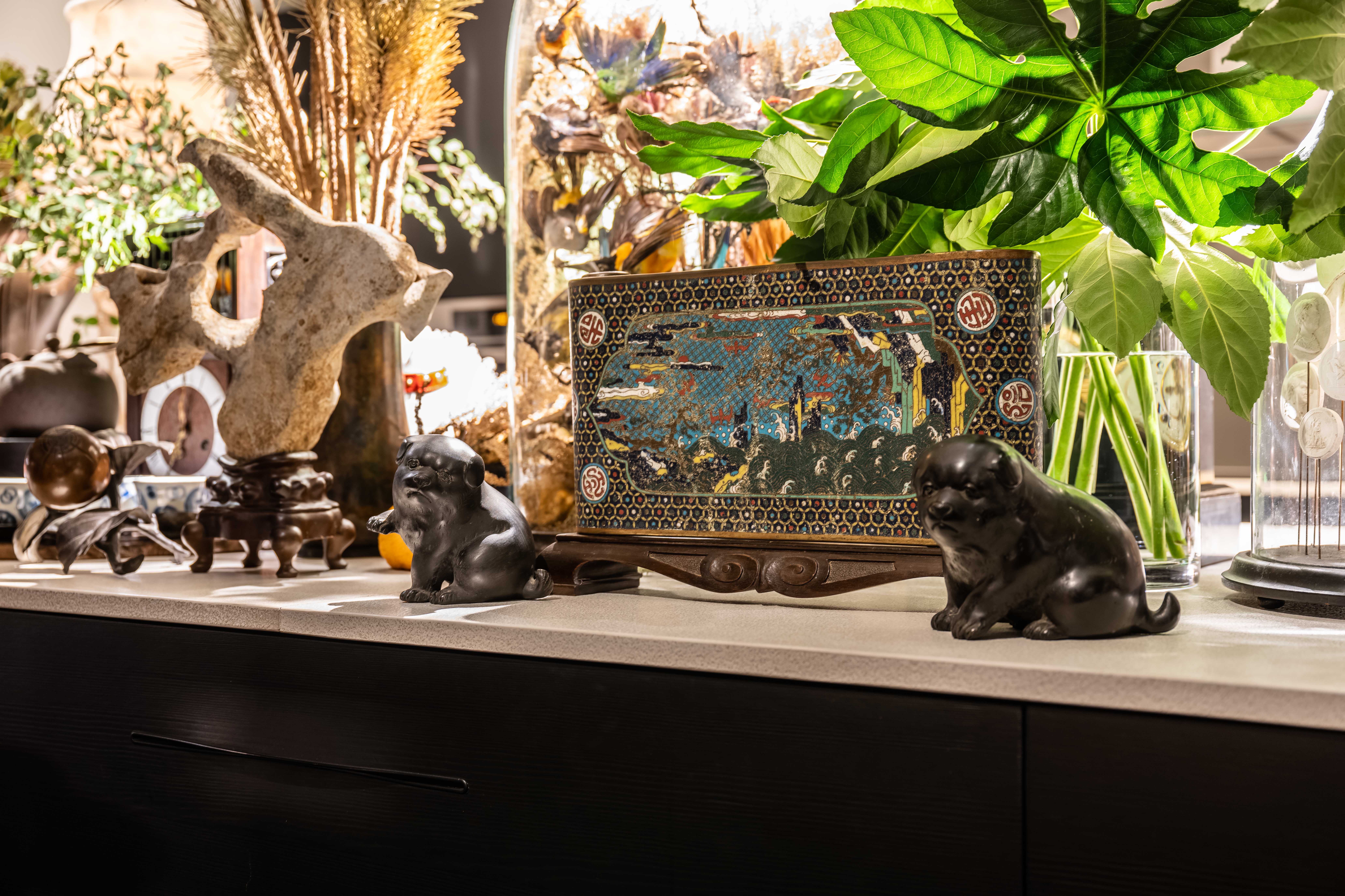 Cloisonn&eacute; enamel scroll-form table, Ming Dynasty, 17th century. 15&frac34; in (40 cm) long. Price on request. Offered in Expanding Horizons: From European Decorative to Contemporary Arts, until 10 August 2021, Christie&rsquo;s private sale