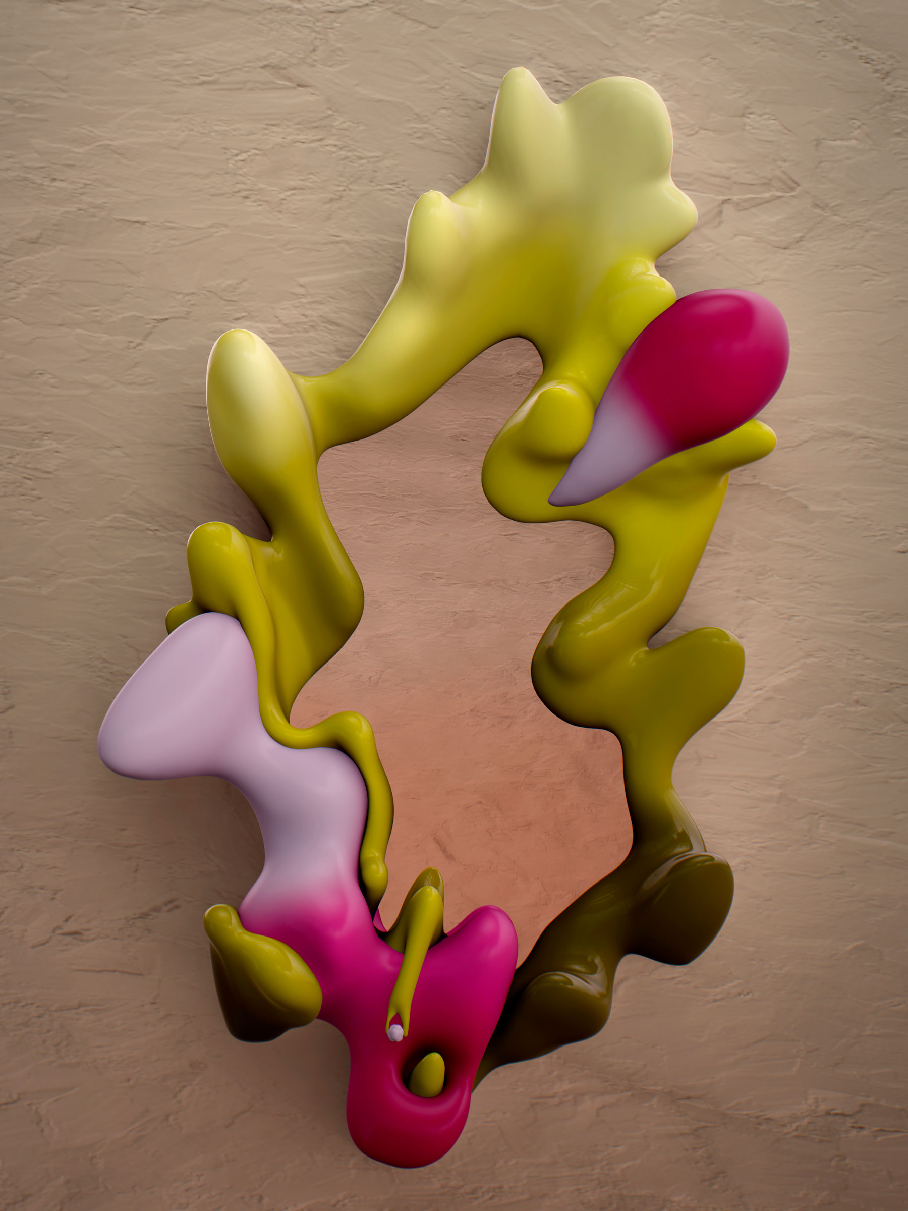 Misha Kahn, Sploosh, (Mirror), 2021. Non-fungible token: printable 3D model (FBX with vertex colours) together with an MP4 of 00:00:08 seconds (2048 x 2048 pixels). Estimate: unknown. Offered in Misha Kahn: Furniture Unhinged on 18-24 August 2021 at Christie&rsquo;s Online

