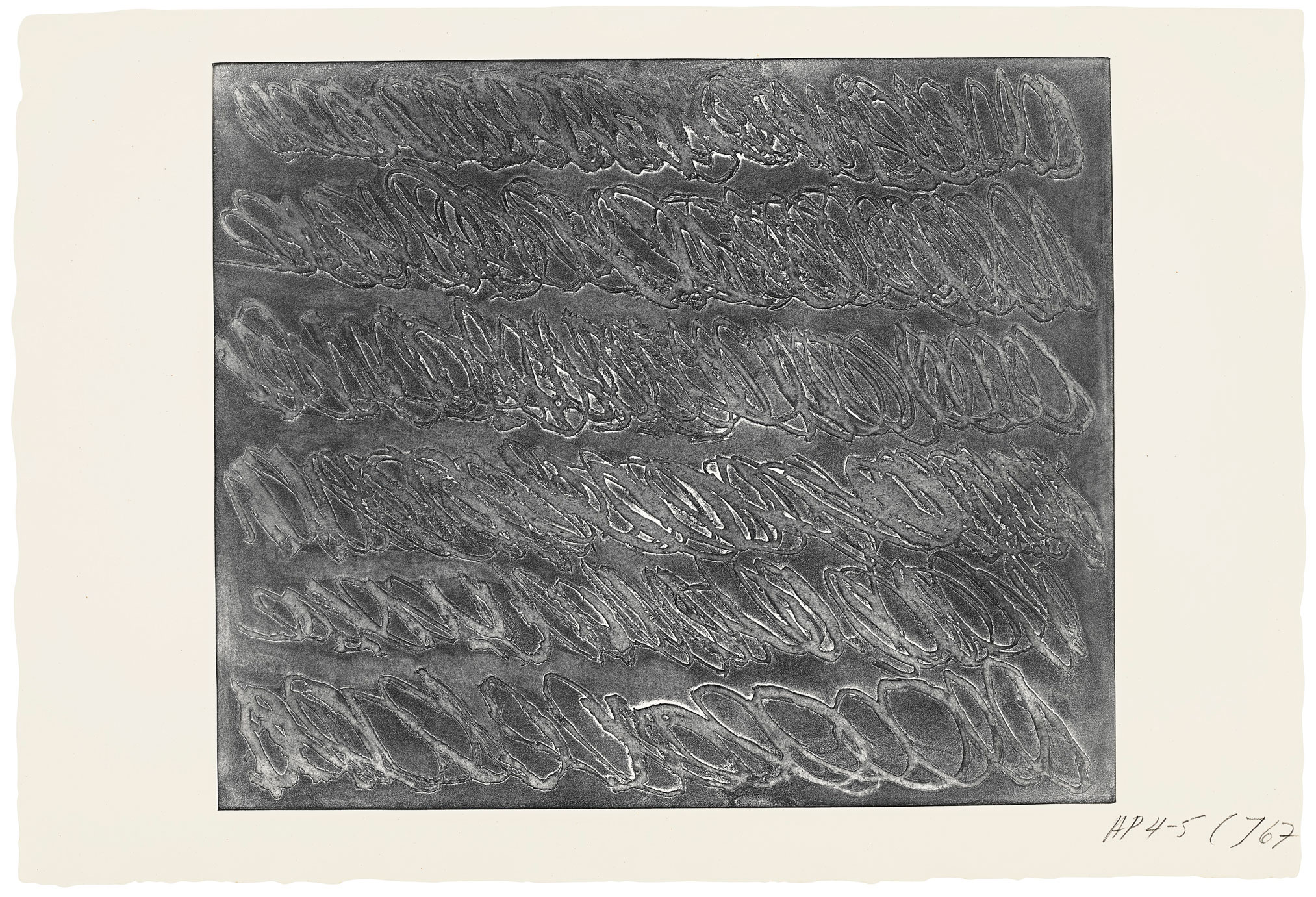 Cy Twombly (1928-2011), Untitled I, 1967. Aquatint, on J Green English handmade paper. Image: 23½ x 28⅛ in (597 x 713 mm). Sheet: 27½ x 40½ in (700 x 1030 mm). Estimate: $150,000-200,000. Offered in A Graphic Dialogue: Prints from the Collection of Lois B. Torf on 15 September 2021 at Christie’s in New York
