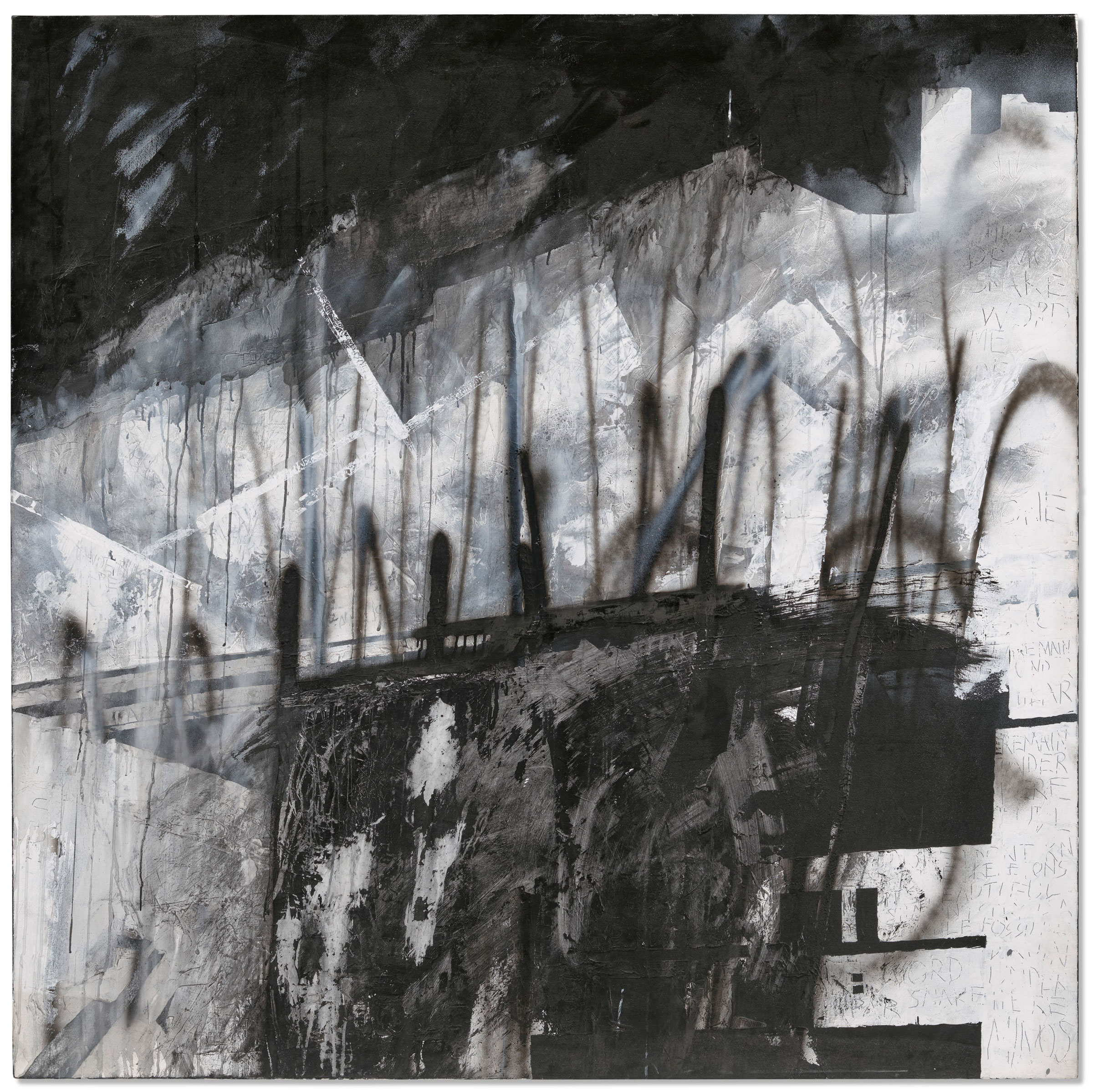 Stanley Donwood (b. 1968), Minos Wall I, 2000. Acrylic, spray paint and charcoal on canvas. Sold for £50,000 on 19 October 2021 at Christie’s Online