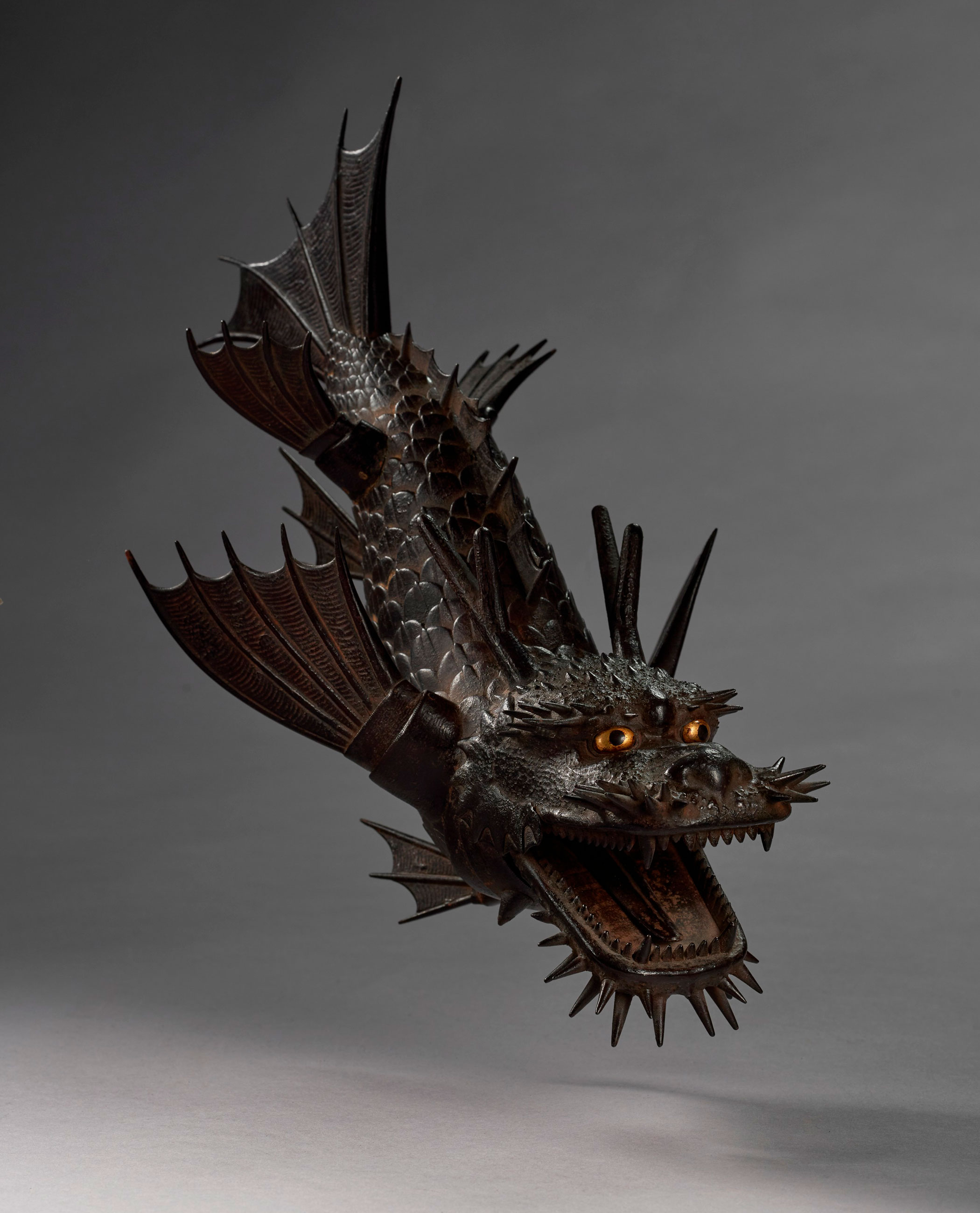 An iron articulated sculpture of a mythical beast (shachi), Edo period (18th century). Estimate: $150,000-200,000. Offered in Important Japanese Art on 21 September 2021 at Christie&rsquo;s in New York