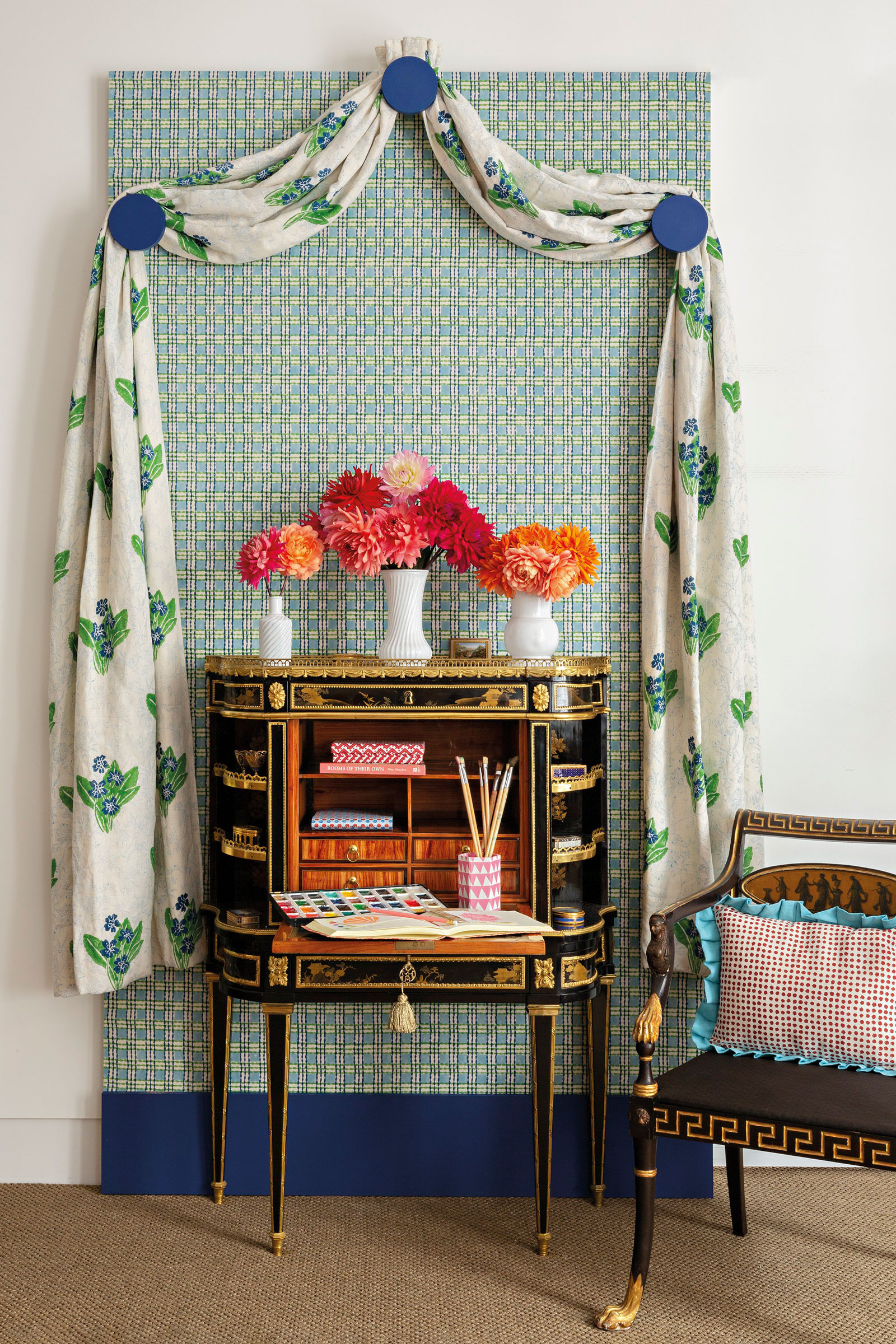 A Louis XVI ormolu-mounted secretaire, by Etienne Levasseur, circa 1780-85.&nbsp;47&frac12;  in (120.5  cm) high; 35  in (89  cm) wide; 13&frac12;  in (34  cm) deep. One of a set of 12 japanned and parcel-gilt dining chairs. Sold for £7,500 on 16 November 2021, Online. Photo: Emma Lewis